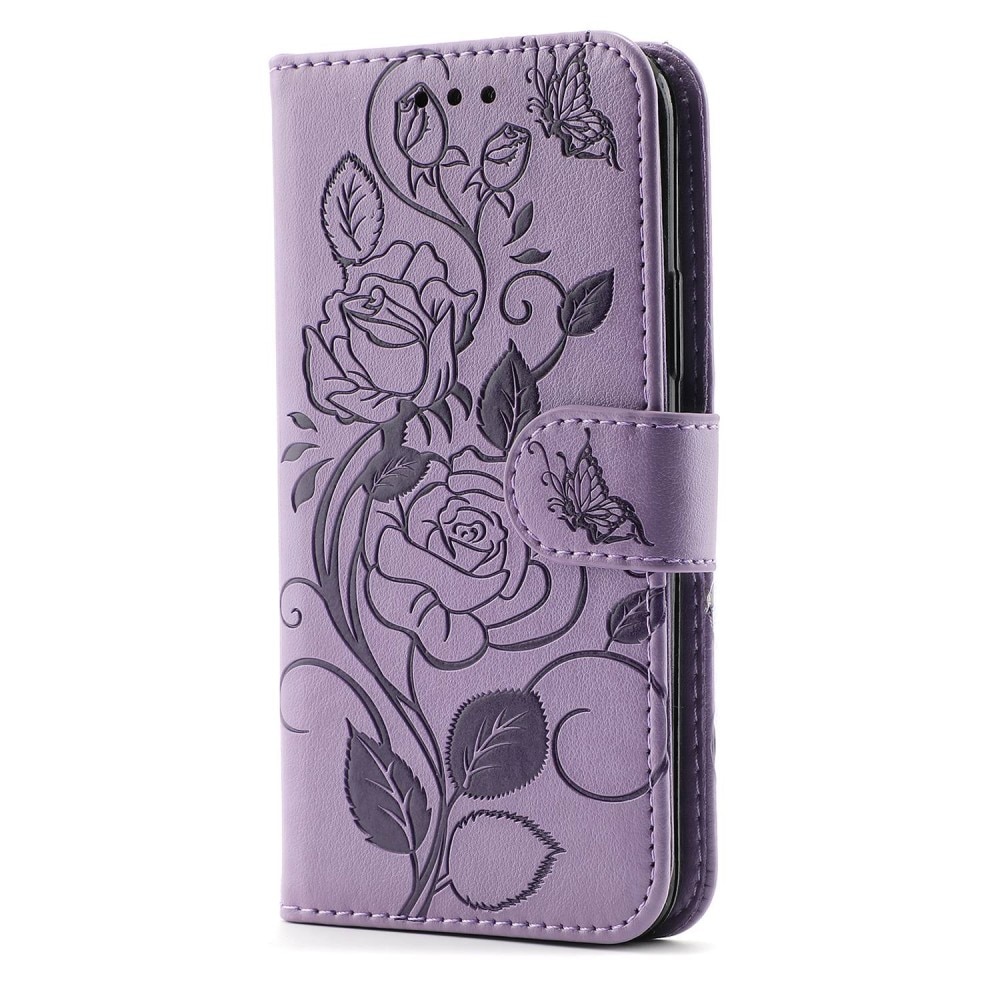 Custodia in pelle con rose iPhone 12/12 Pro Viola