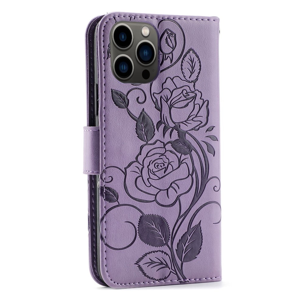 Custodia in pelle con rose iPhone 12/12 Pro Viola