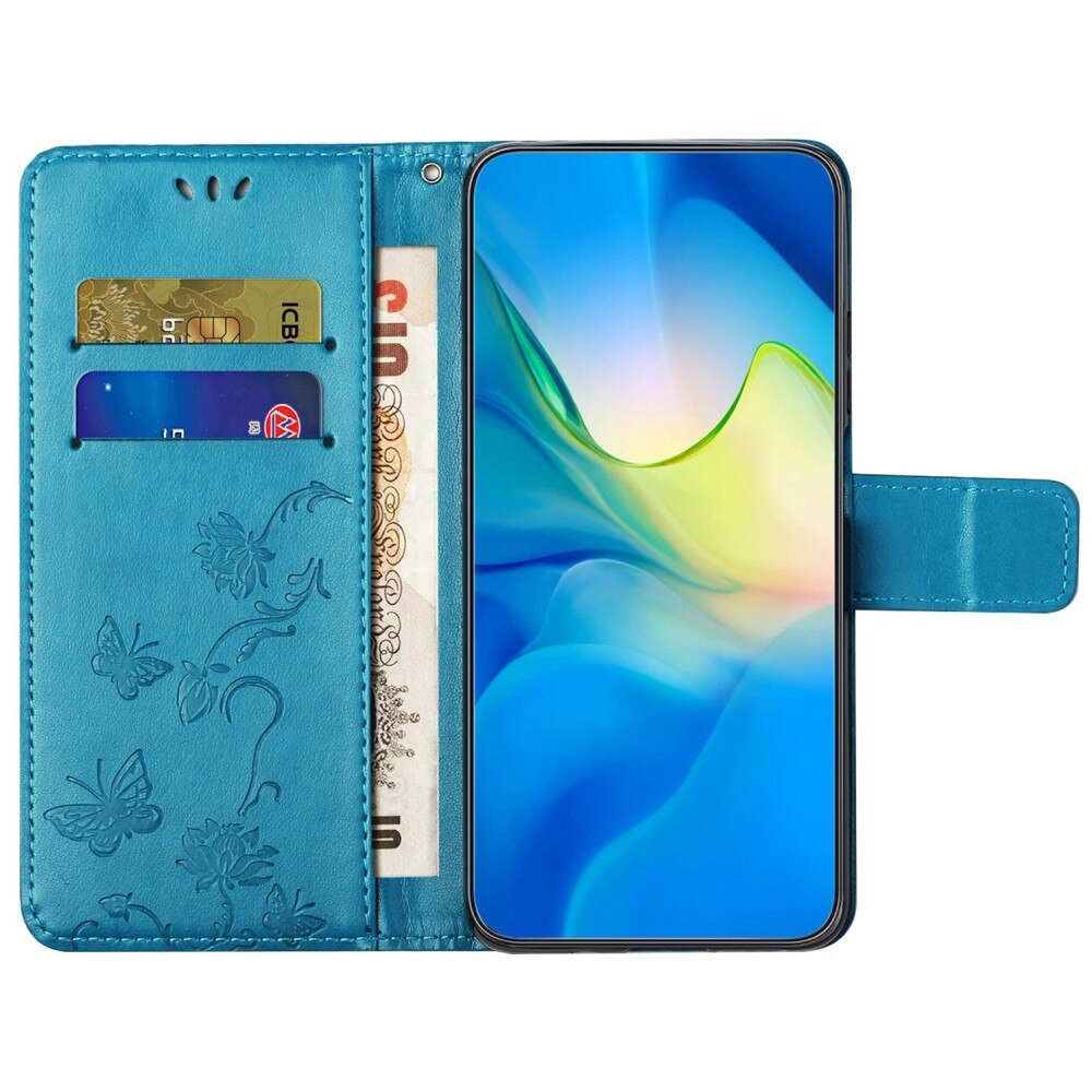 Custodia in pelle a farfalle per Motorola Moto E22i, blu