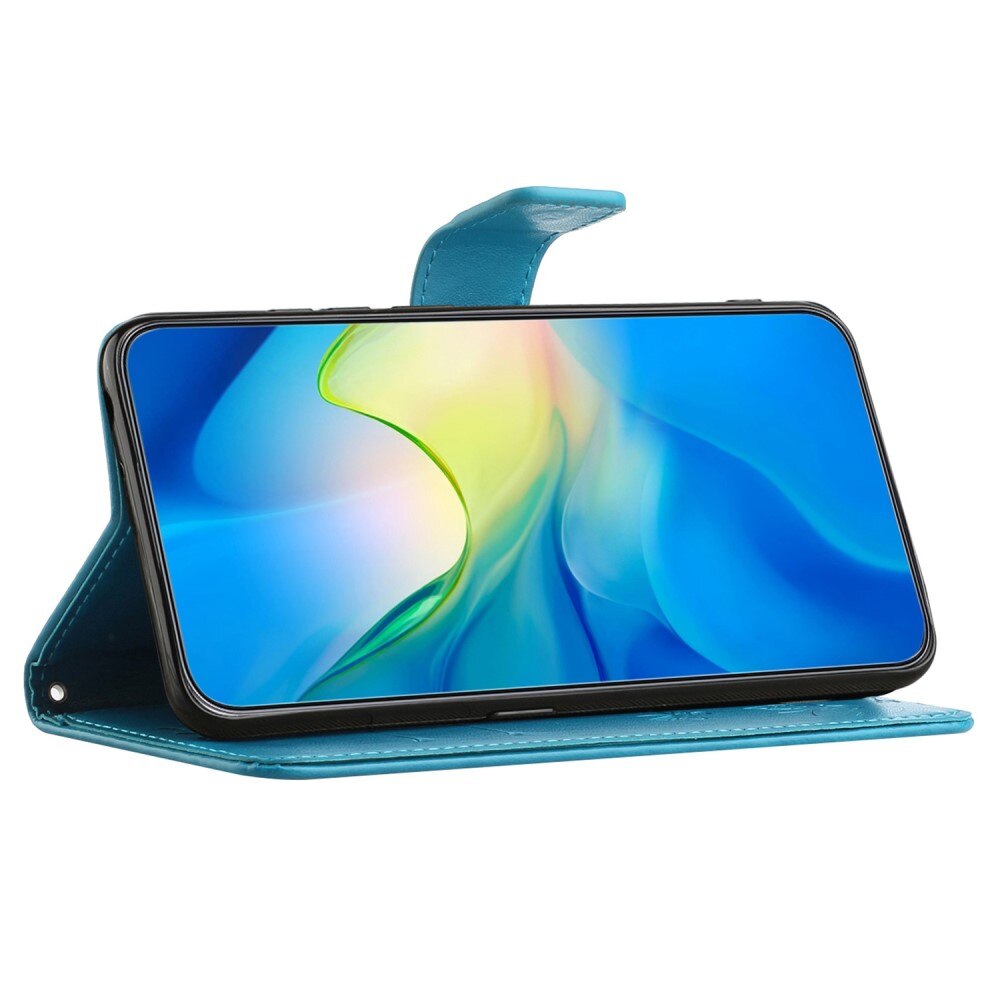 Custodia in pelle a farfalle per Motorola Moto E22i, Blu
