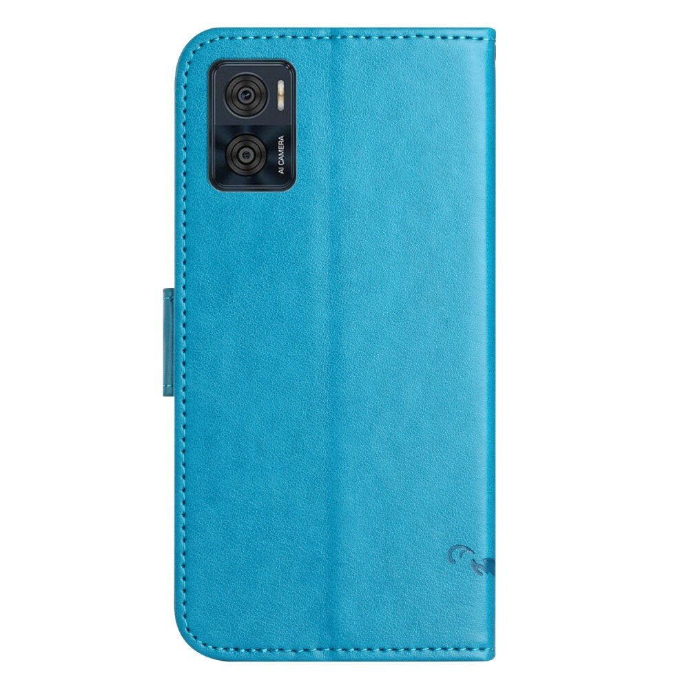 Custodia in pelle a farfalle per Motorola Moto E22i, blu