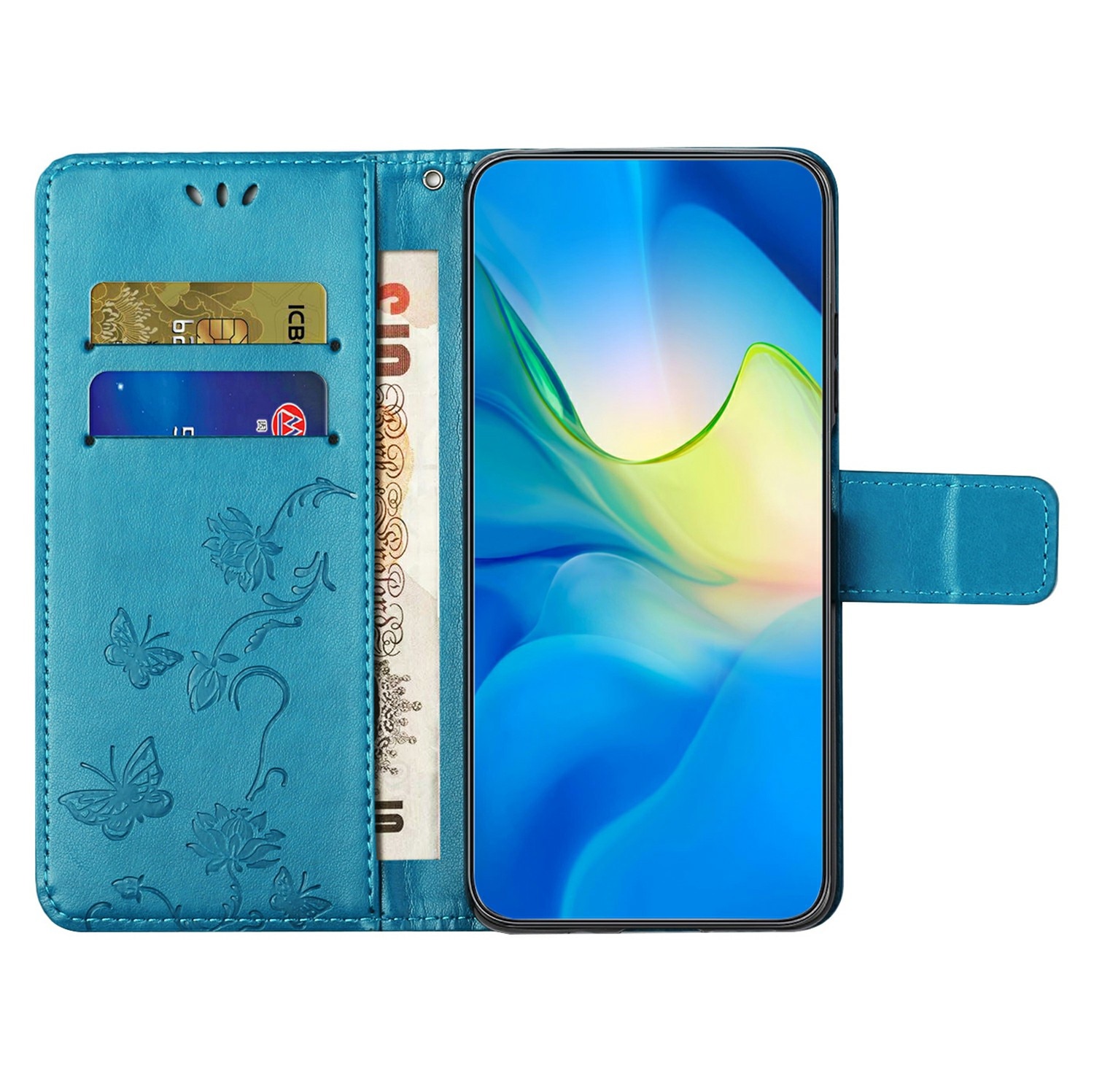 Custodia in pelle a farfalle per Samsung Galaxy A26, Blu