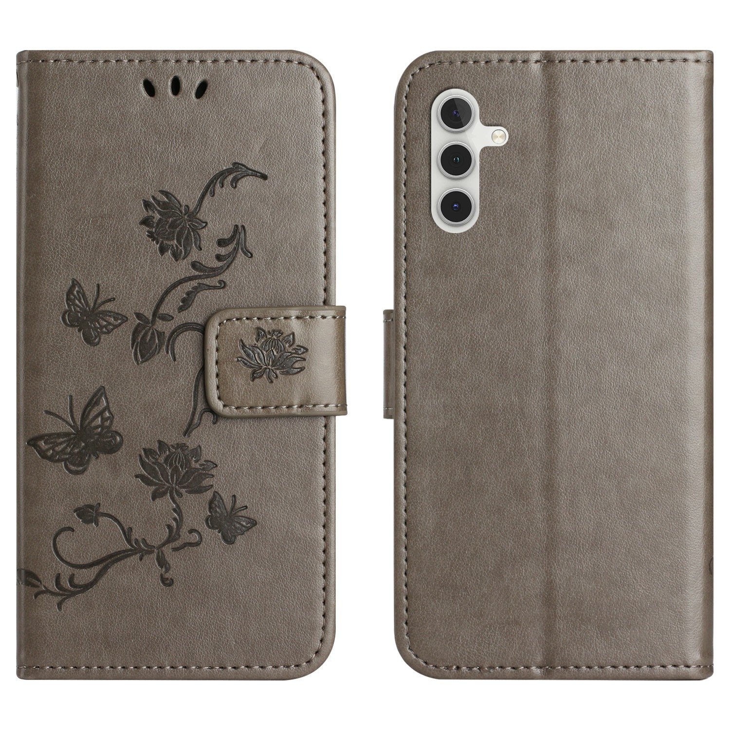 Custodia in pelle a farfalle per Samsung Galaxy A26, Grigio