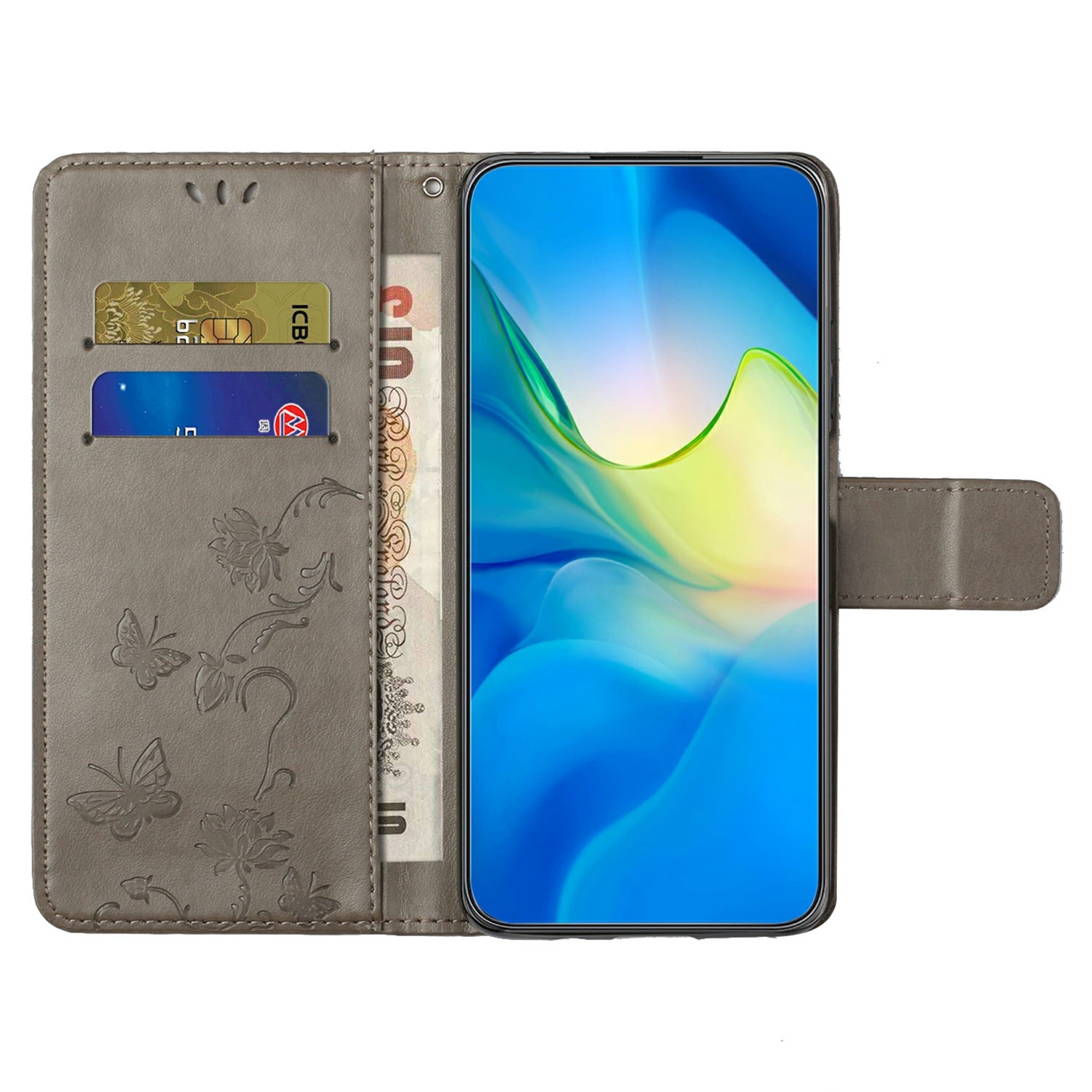 Custodia in pelle a farfalle per Samsung Galaxy A26, Grigio