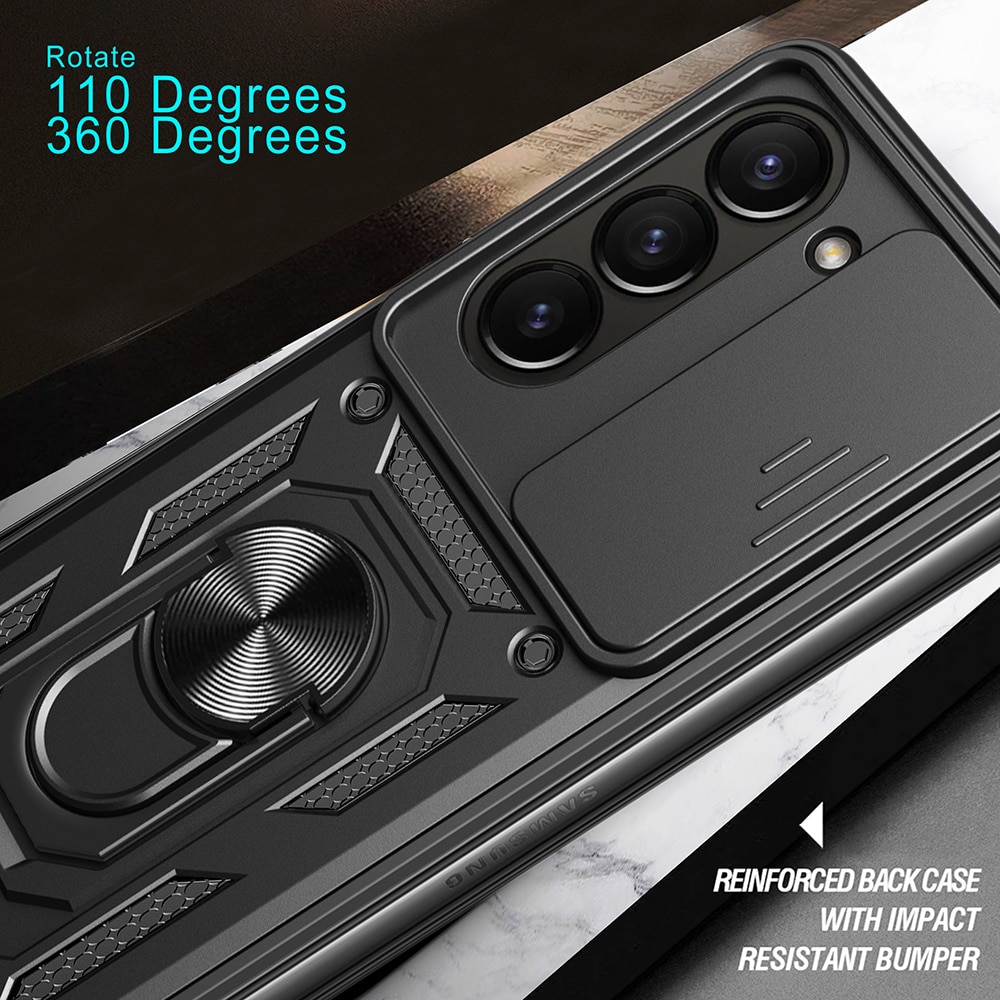 Cover ibride con anello e protezione fotocamera Samsung Galaxy Z Fold 7, nero