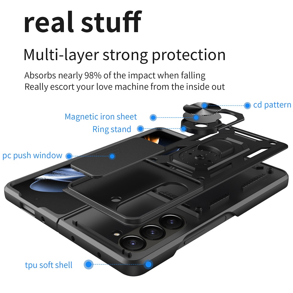 Cover ibride con anello e protezione fotocamera Samsung Galaxy Z Fold 7, nero