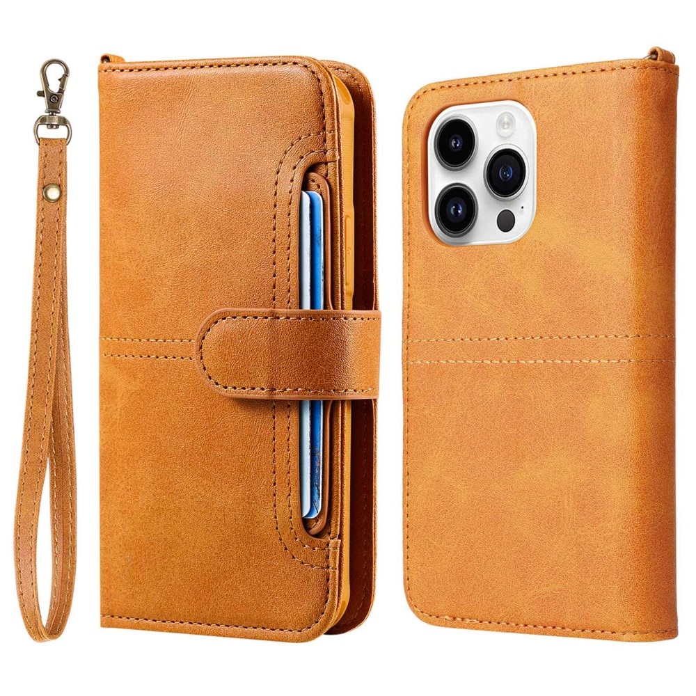 Magnet Leather Wallet iPhone 14 Pro Cognac