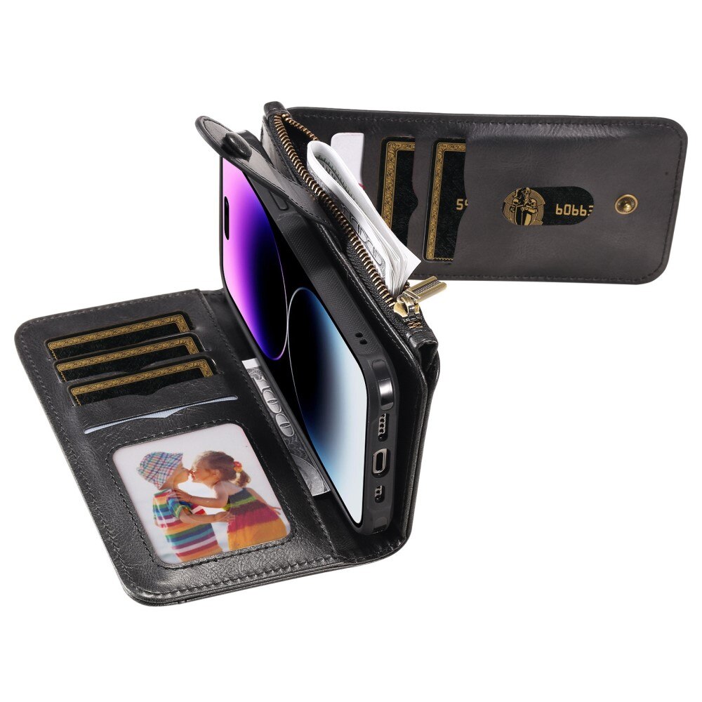 Magnet Leather Multi Wallet iPhone 14 Pro Max Nero