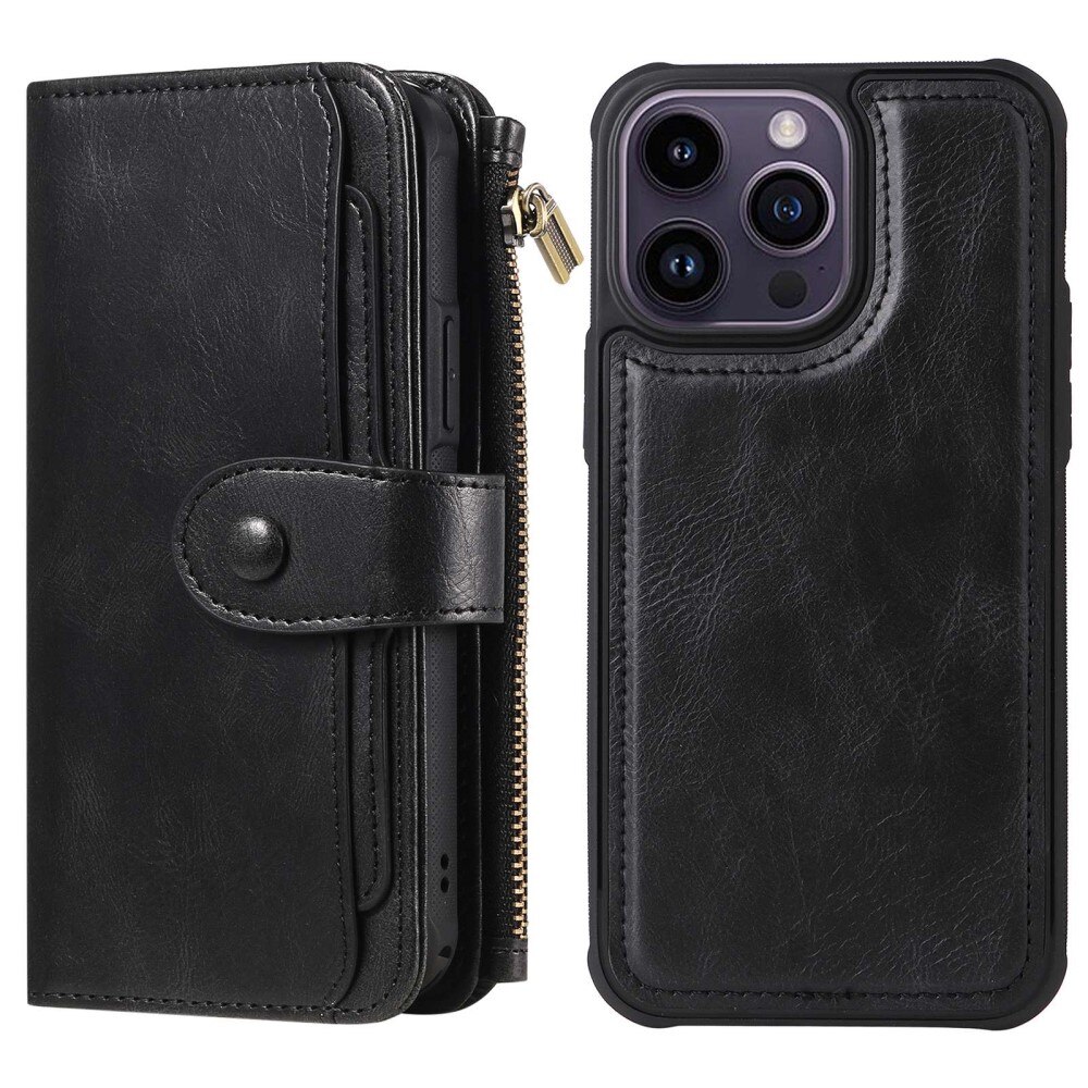 Magnet Leather Multi Wallet iPhone 14 Pro Max Nero