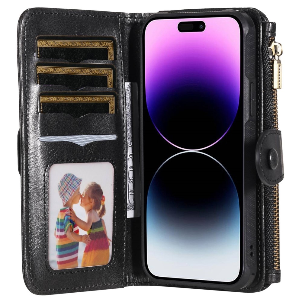 Magnet Leather Multi Wallet iPhone 14 Pro Max Nero