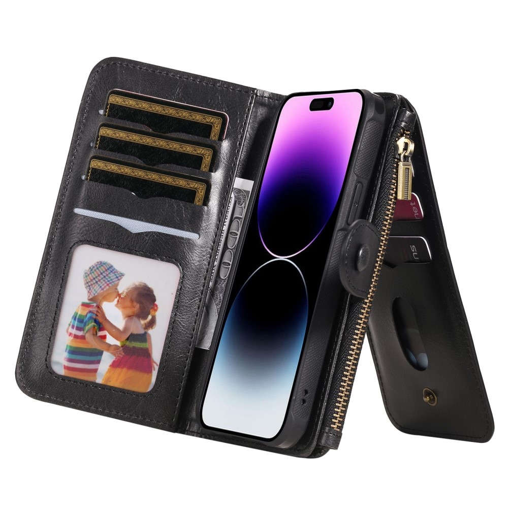 Magnet Leather Multi Wallet iPhone 14 Pro Max Nero