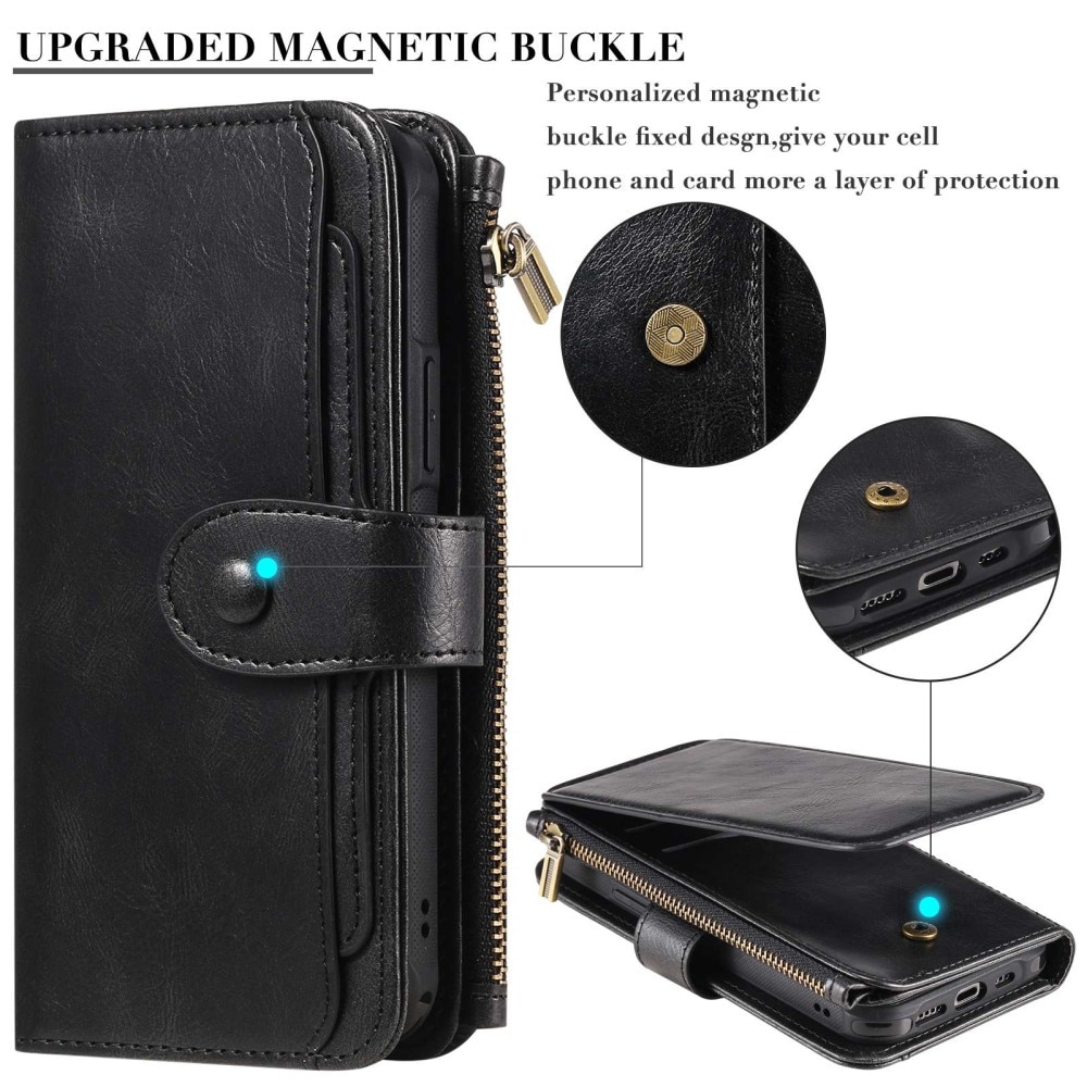 Magnet Leather Multi Wallet iPhone 14 Pro Max Nero