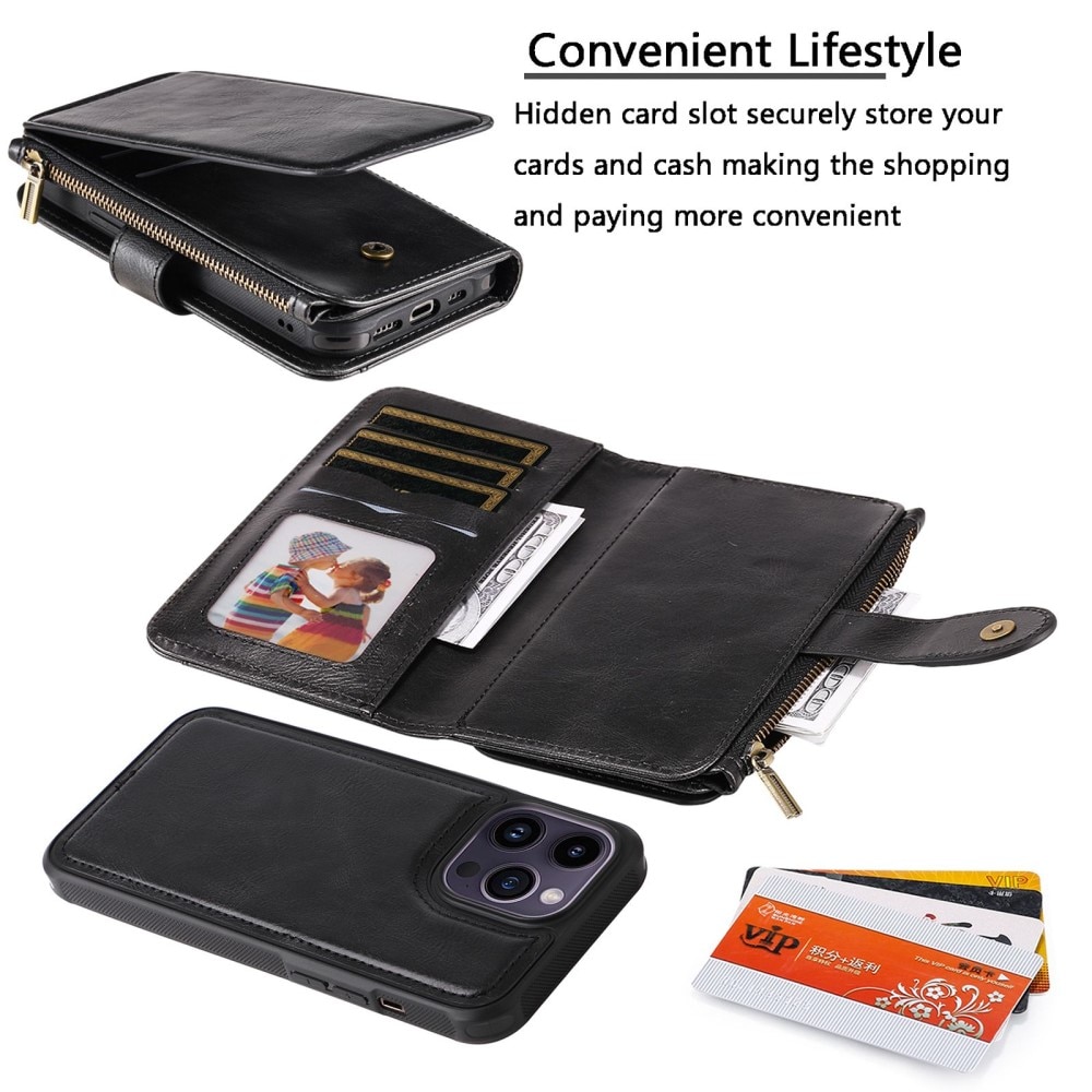 Magnet Leather Multi Wallet iPhone 14 Pro Max Nero