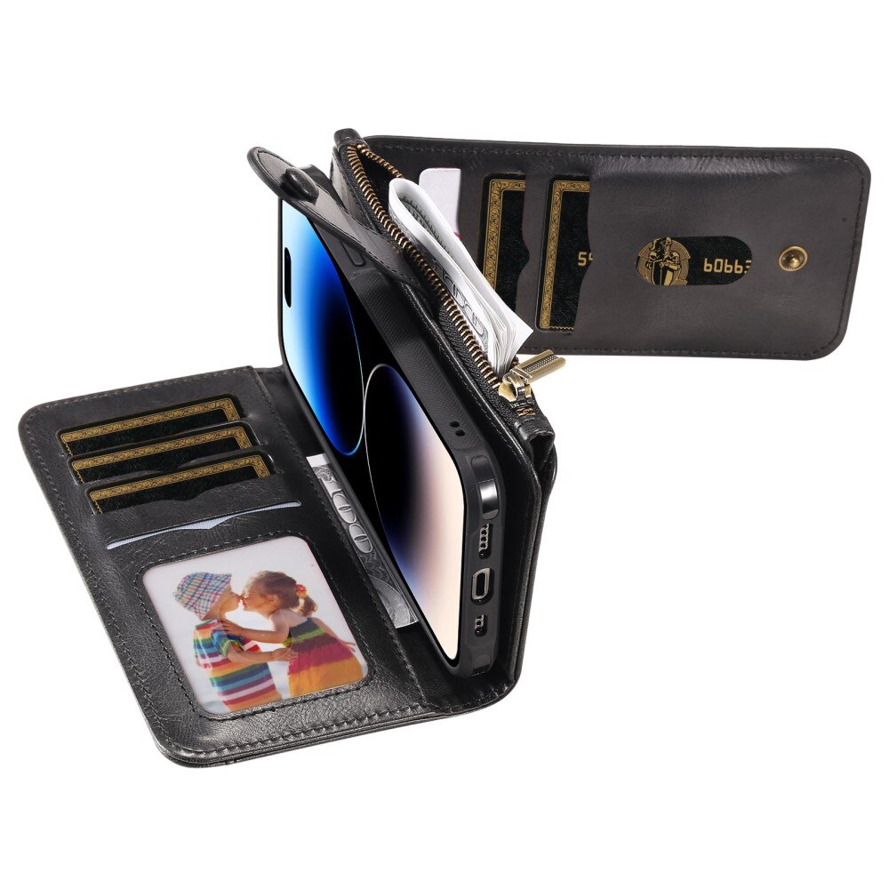 Magnet Leather Multi Wallet iPhone 14 Pro Nero