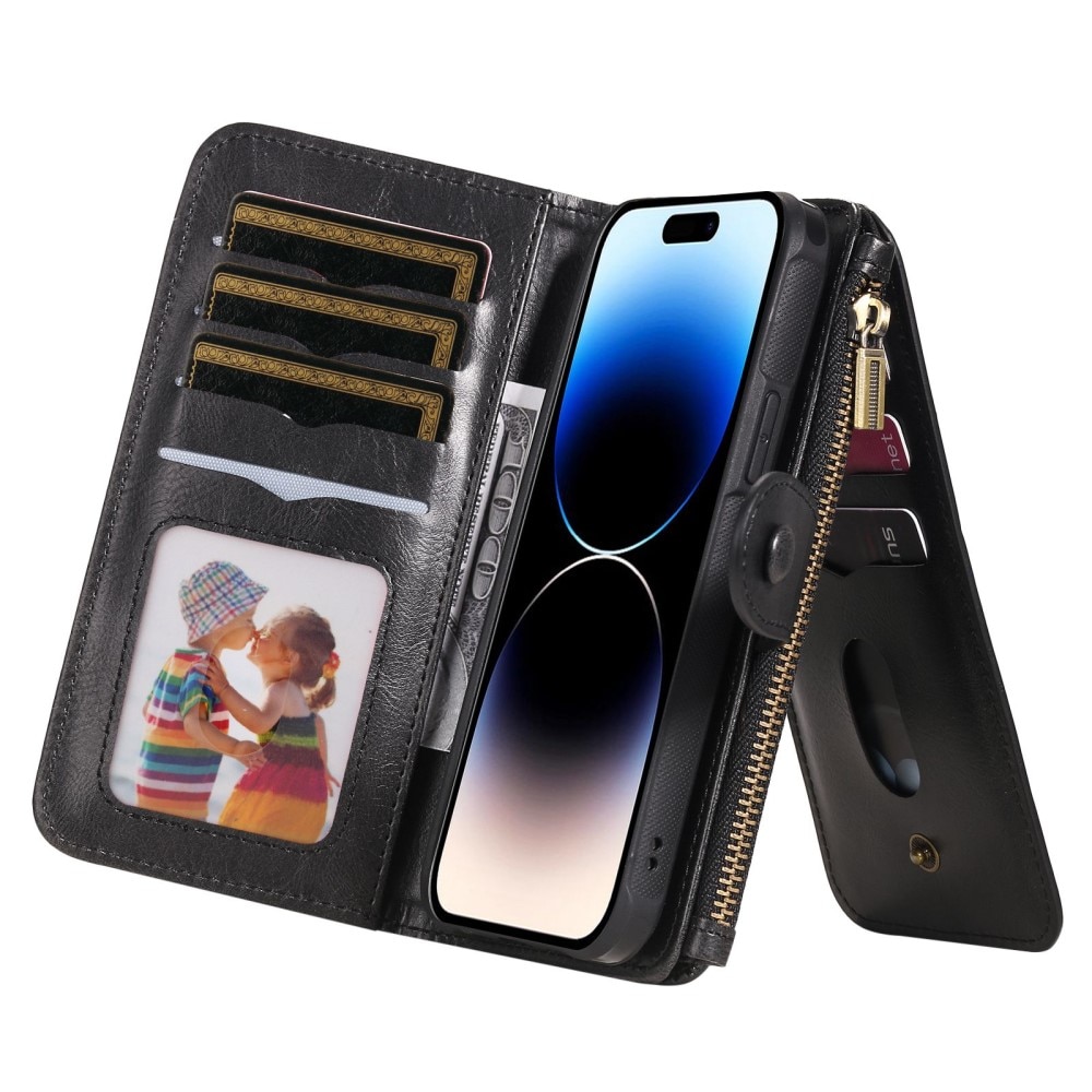 Magnet Leather Multi Wallet iPhone 14 Pro Nero