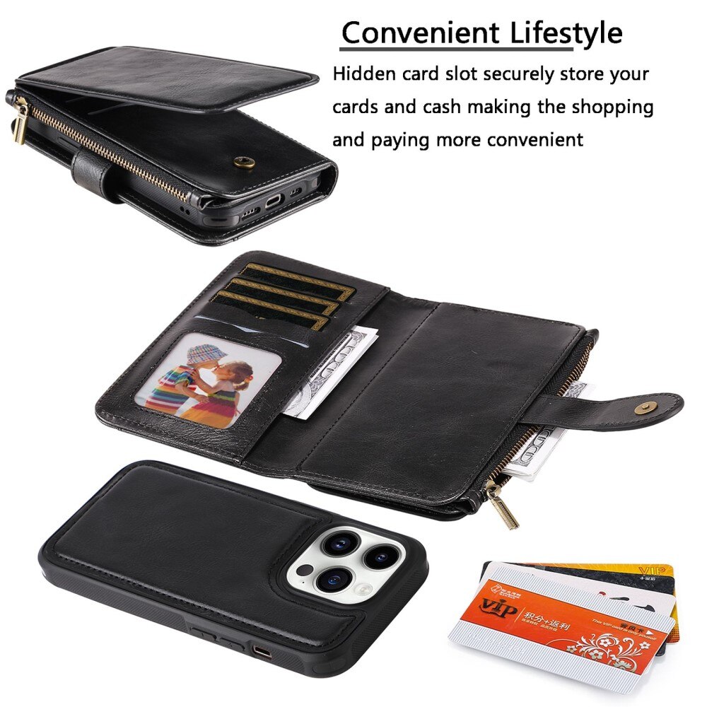 Magnet Leather Multi Wallet iPhone 14 Pro Nero