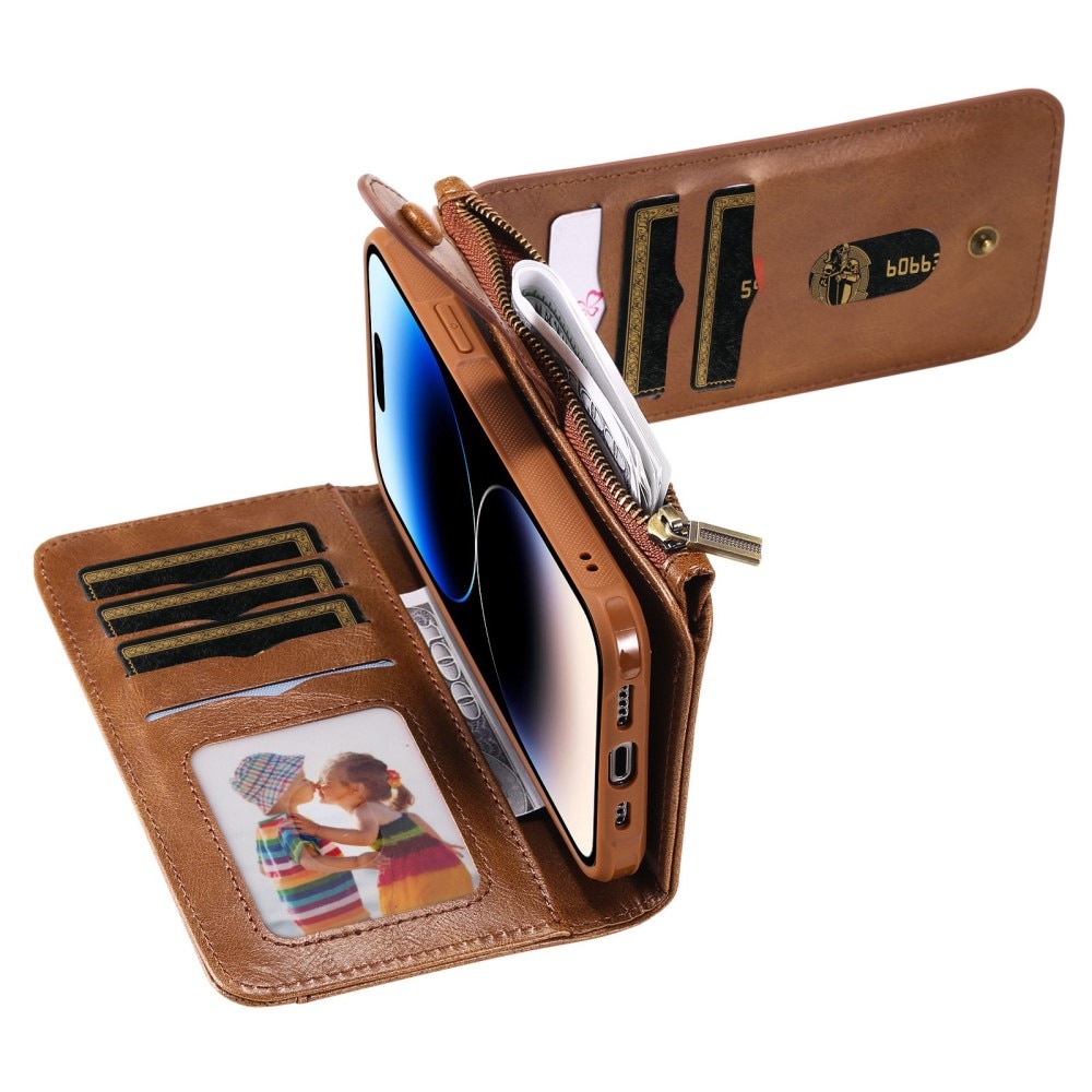 Magnet Leather Multi Wallet iPhone 14 Pro Marrone