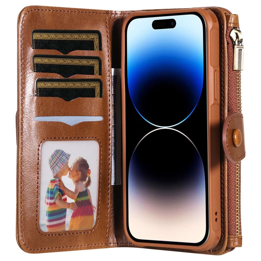 Magnet Leather Multi Wallet iPhone 14 Pro Marrone