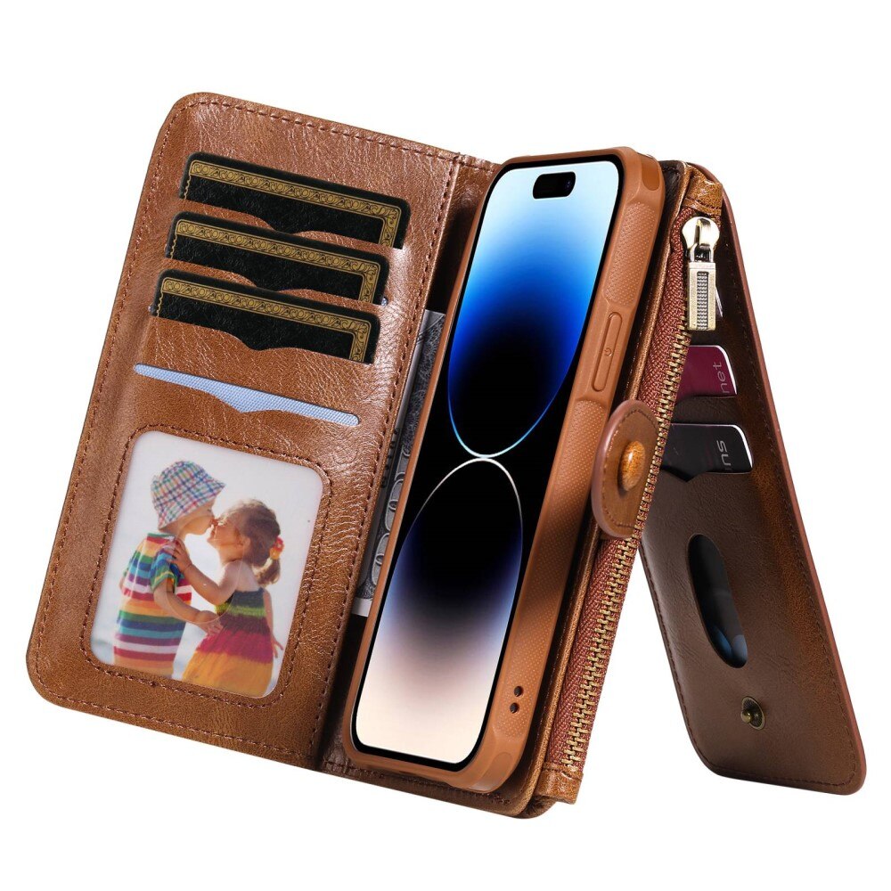 Magnet Leather Multi Wallet iPhone 14 Pro Marrone