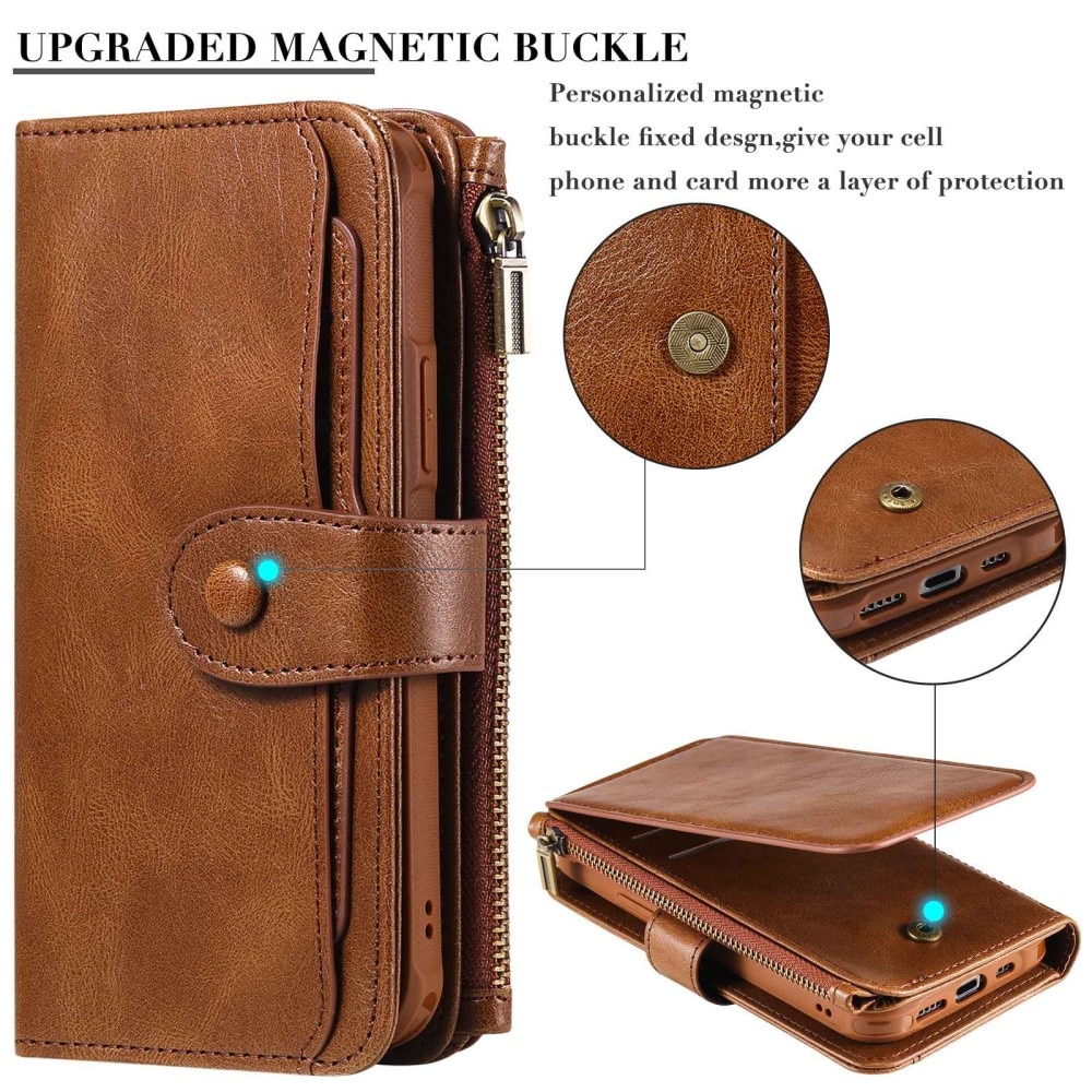 Magnet Leather Multi Wallet iPhone 14 Pro Marrone