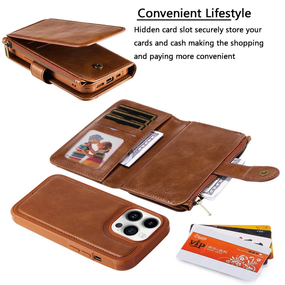 Magnet Leather Multi Wallet iPhone 14 Pro Marrone