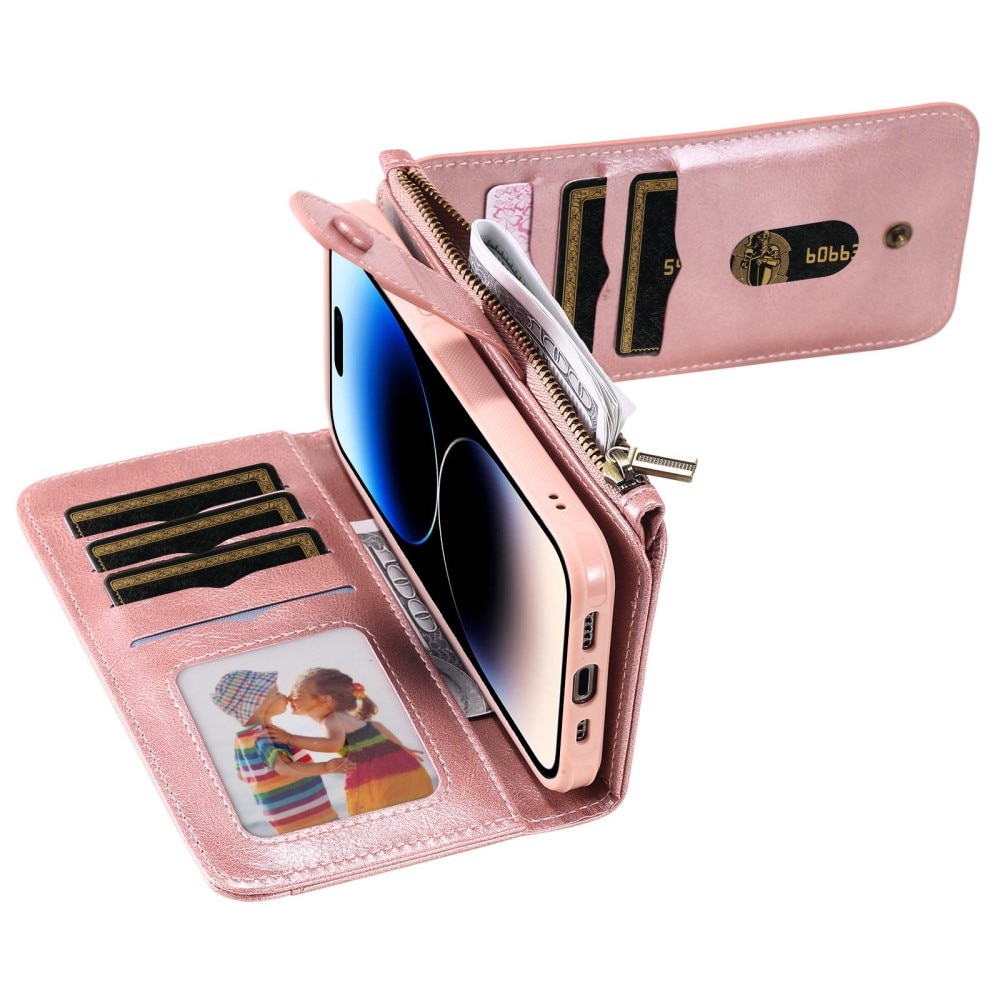 Magnet Leather Multi Wallet iPhone 14 Pro Rosa