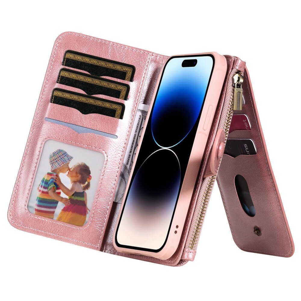 Magnet Leather Multi Wallet iPhone 14 Pro Rosa