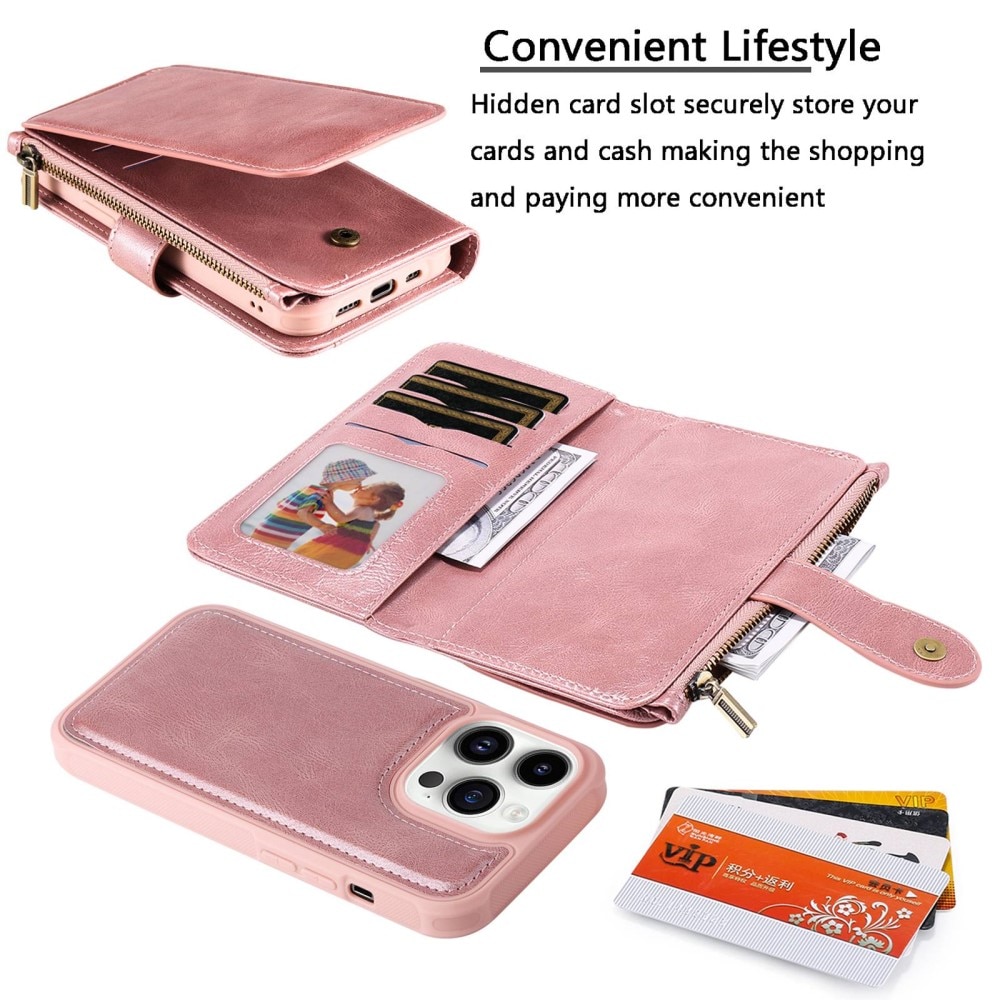 Magnet Leather Multi Wallet iPhone 14 Pro Rosa