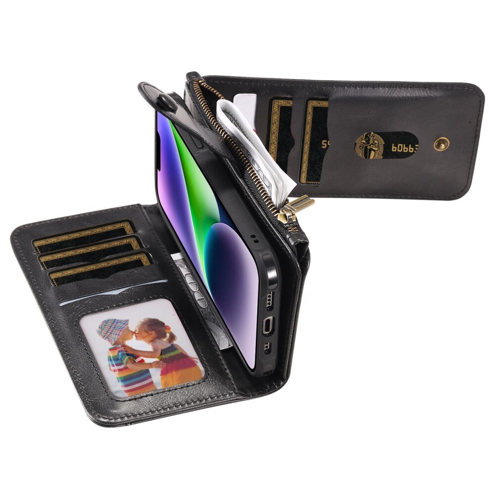 Magnet Leather Multi Wallet iPhone 14 nero