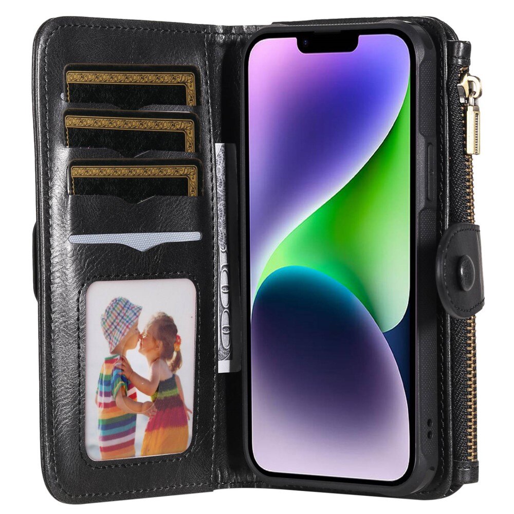 Magnet Leather Multi Wallet iPhone 14 nero