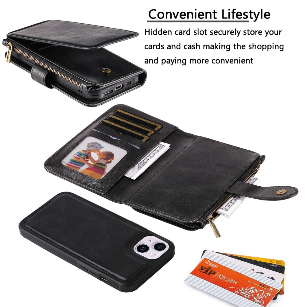 Magnet Leather Multi Wallet iPhone 14 nero