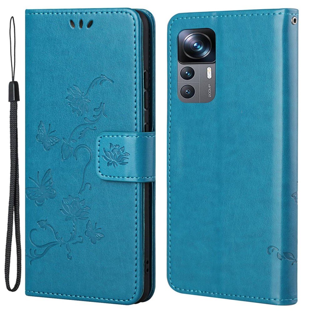 Custodia in pelle a farfalle per Xiaomi 12T/12T Pro, Blu