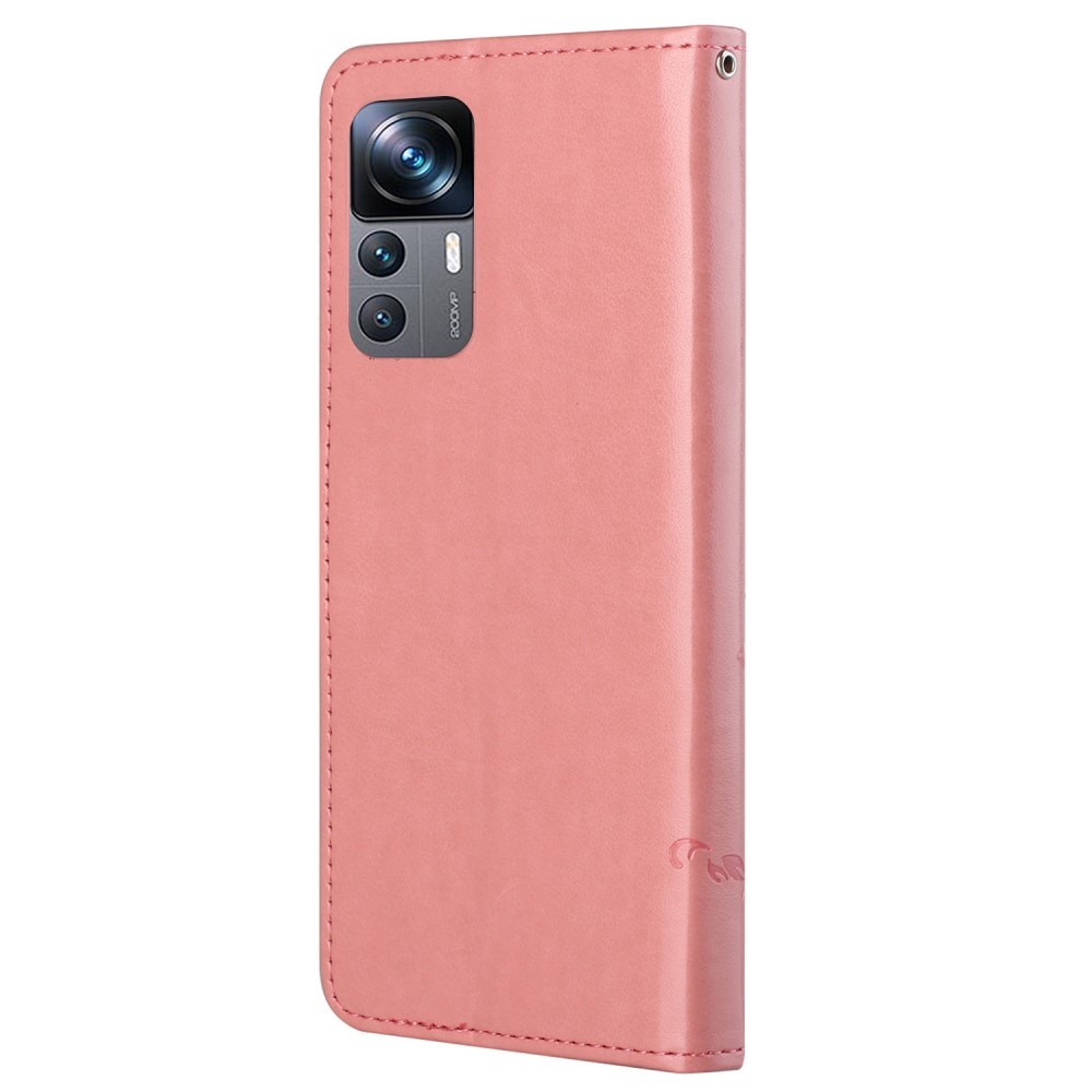 Custodia in pelle a farfalle per Xiaomi 12T/12T Pro, rosa