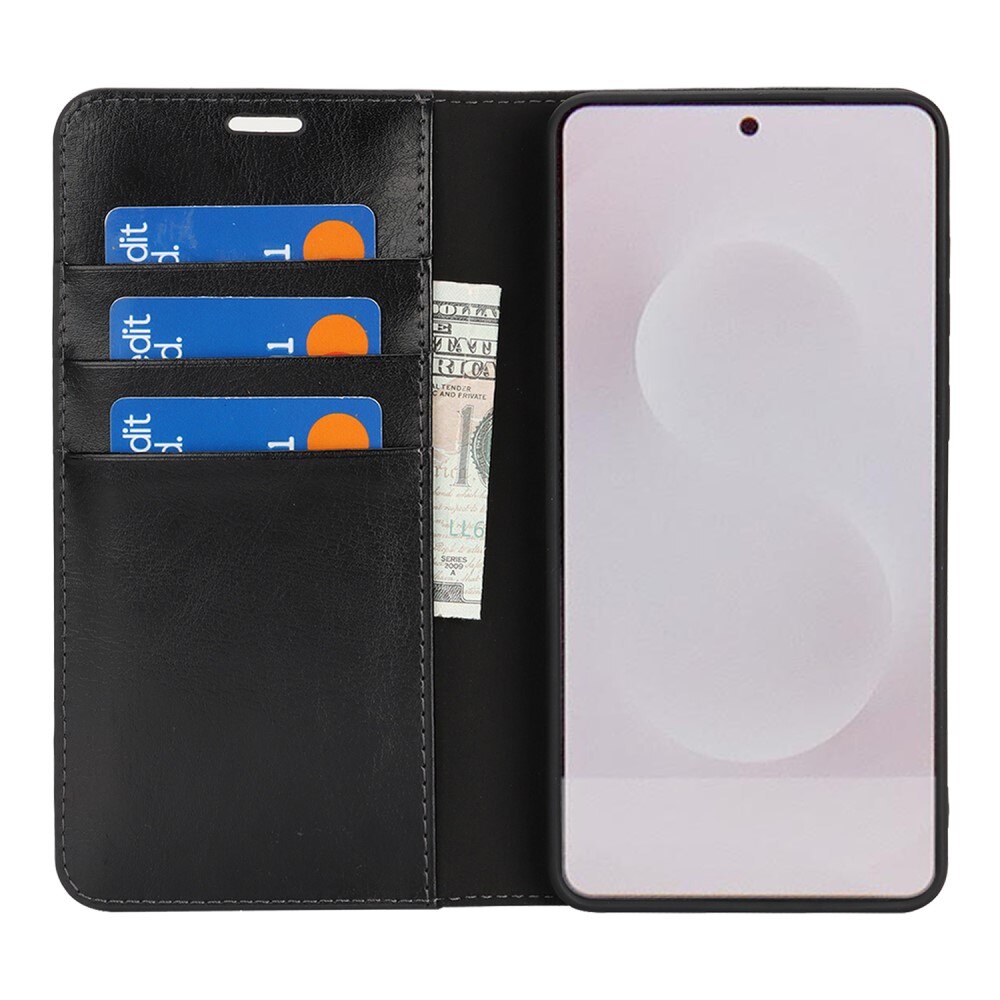 Cover Portafoglio in vera pelle Samsung Galaxy S25 Edge Nero