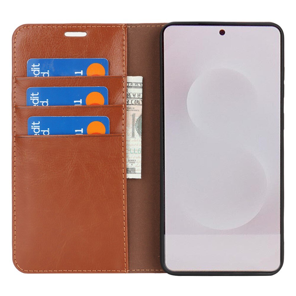 Cover Portafoglio in vera pelle Samsung Galaxy S25 Edge Marrone