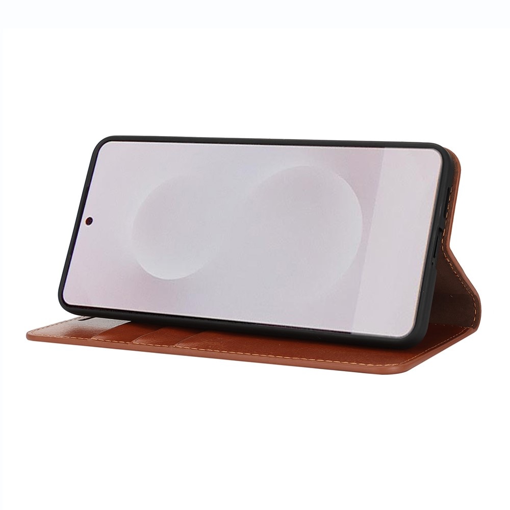 Cover Portafoglio in vera pelle Samsung Galaxy S25 Edge Marrone