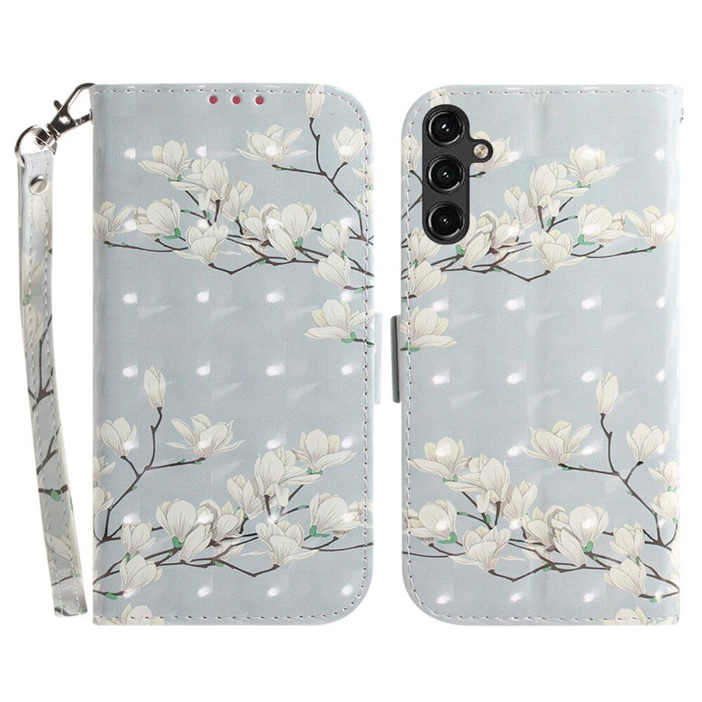 Cover portafoglio 3D Samsung Galaxy A14 fiori bianchi