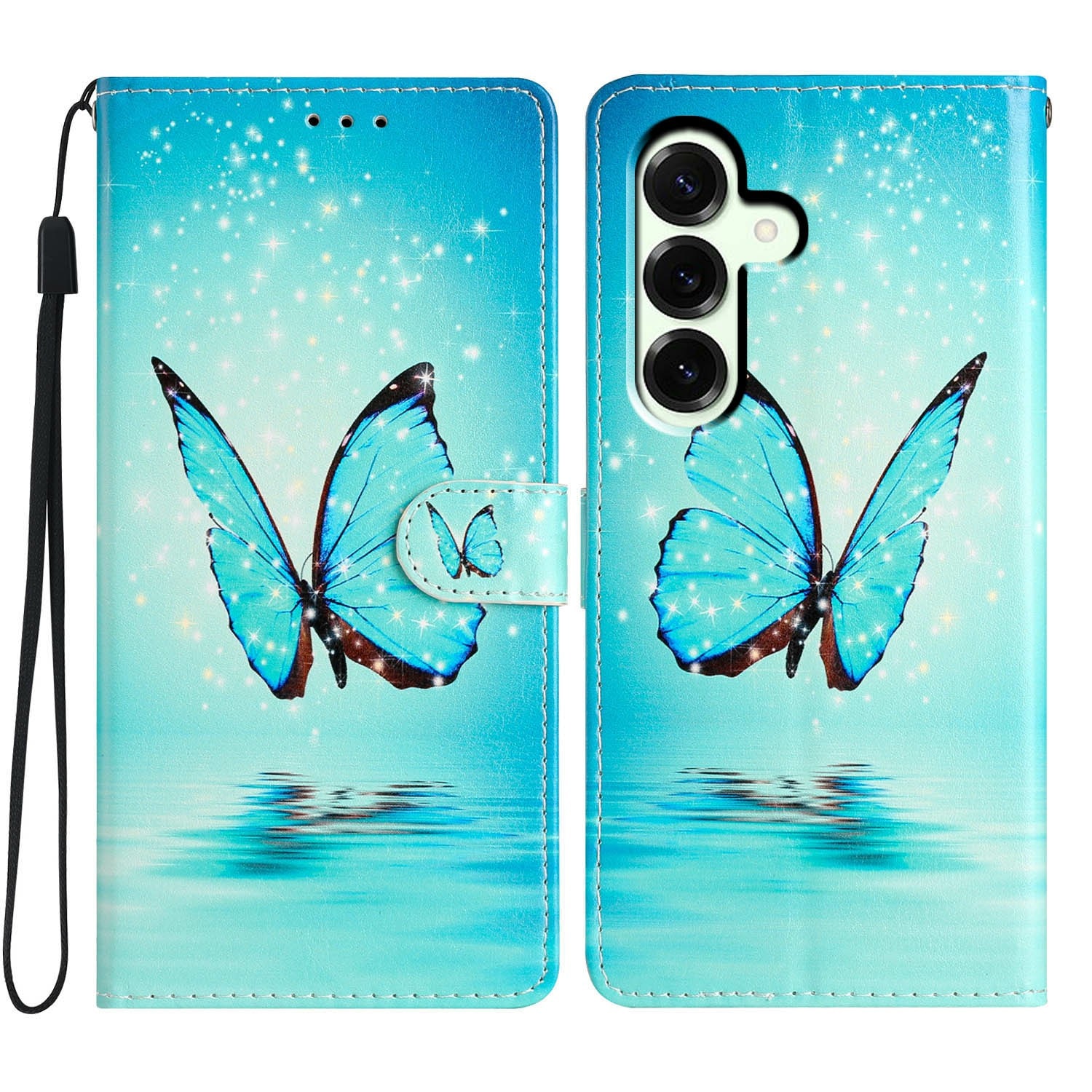 Cover portafoglio Samsung Galaxy S25 FE farfalle blu
