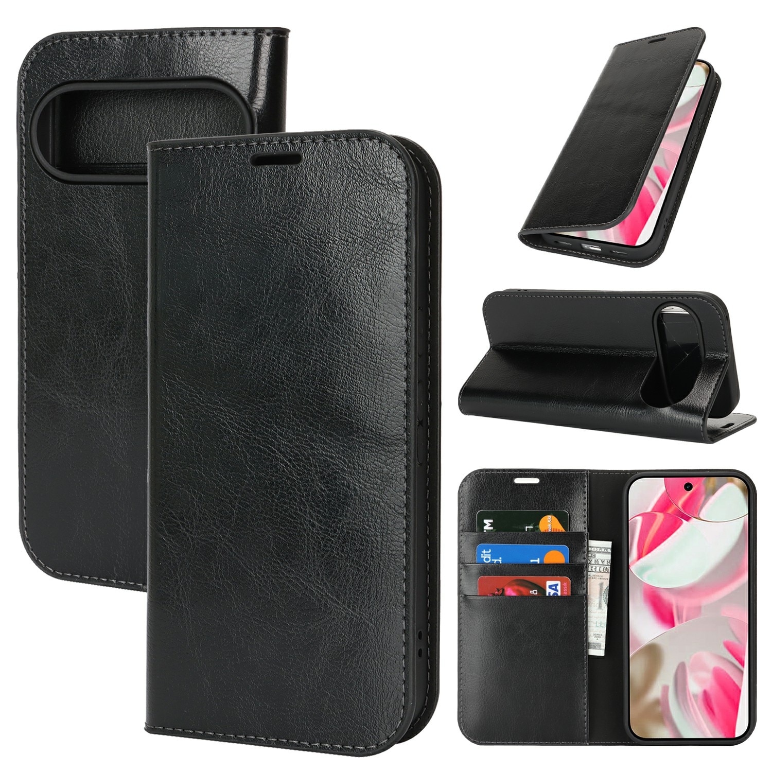 Cover Portafoglio in vera pelle Google Pixel 10 Nero