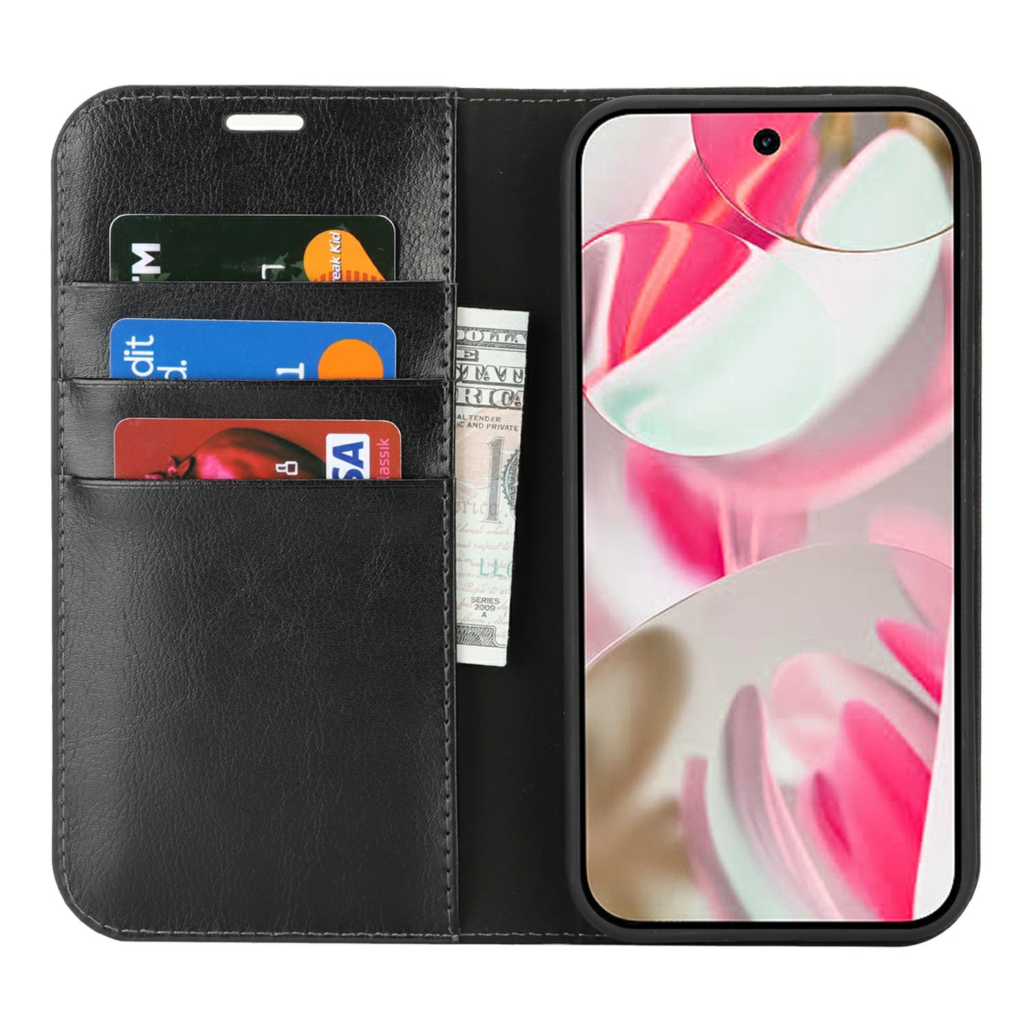 Cover Portafoglio in vera pelle Google Pixel 10 Pro Nero