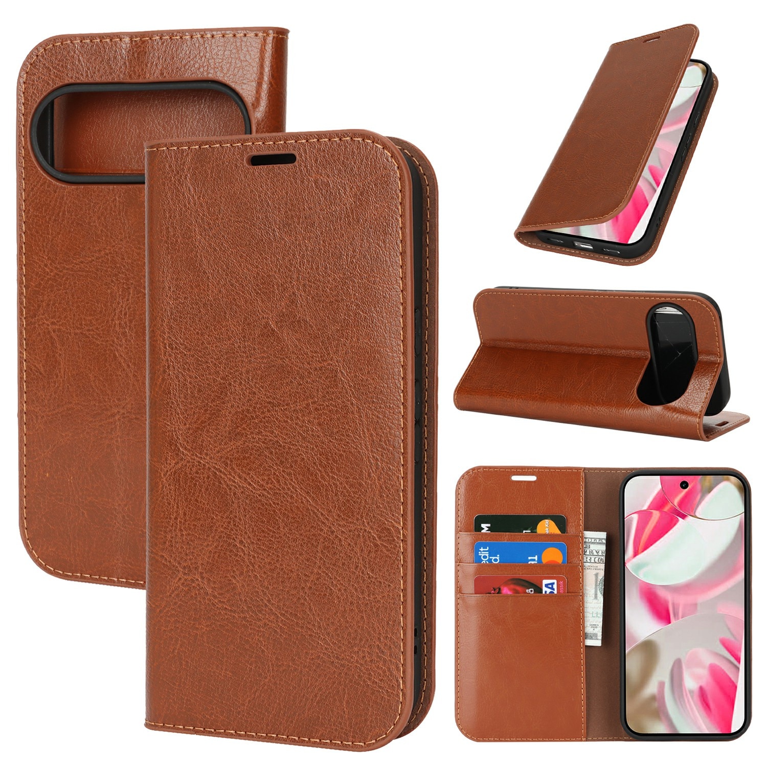 Cover Portafoglio in vera pelle Google Pixel 10 Marrone