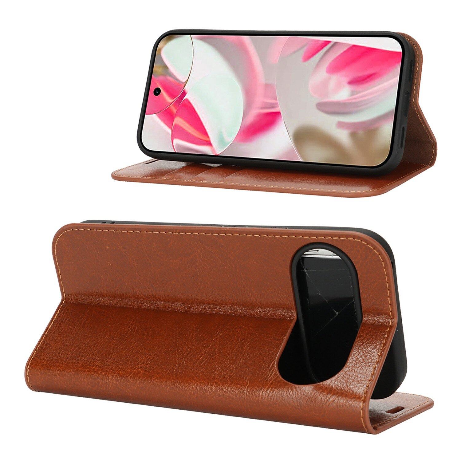 Cover Portafoglio in vera pelle Google Pixel 10 Marrone