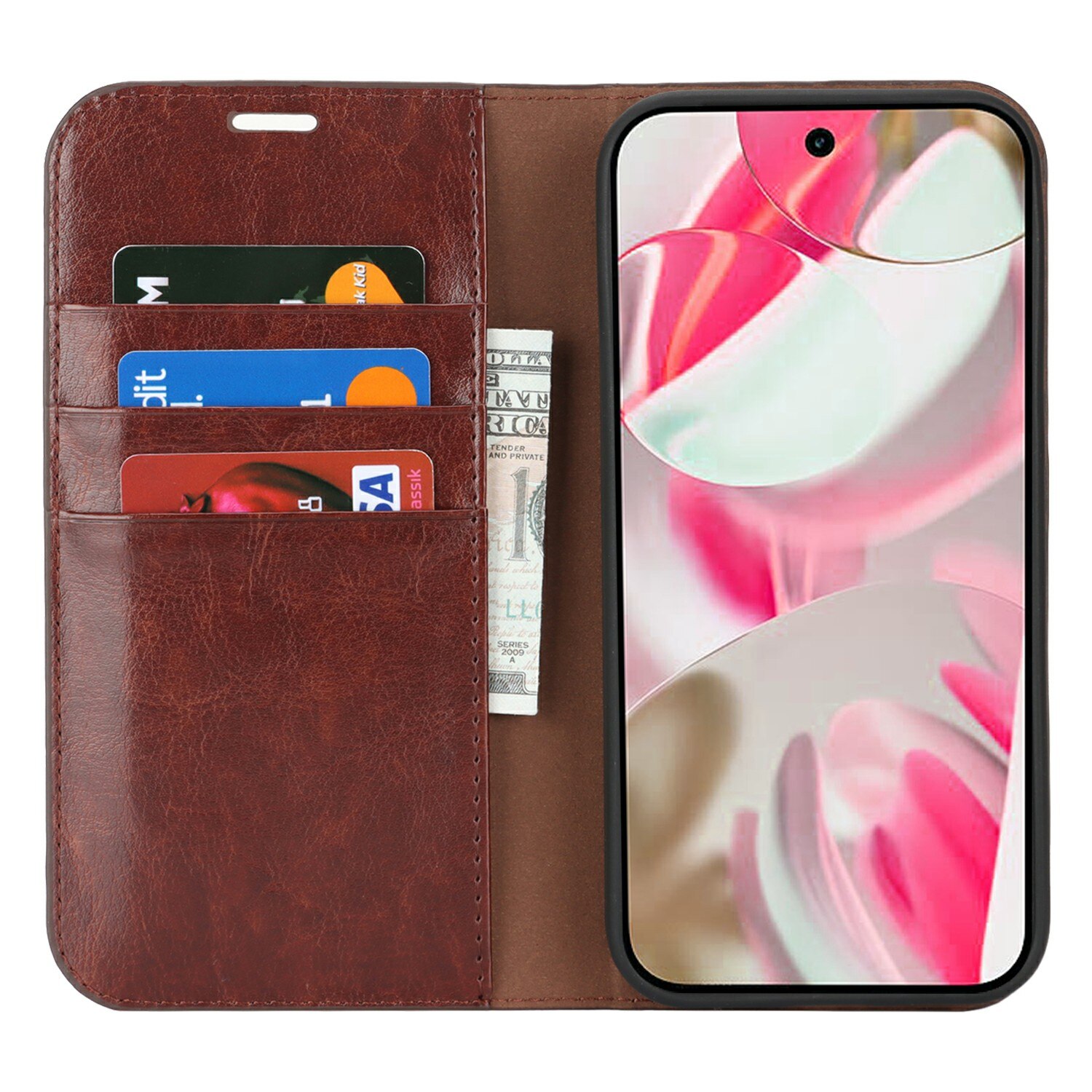Cover Portafoglio in vera pelle Google Pixel 10 Marrone scuro