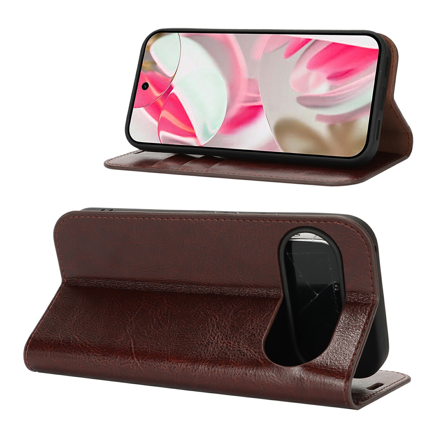 Cover Portafoglio in vera pelle Google Pixel 10 Marrone scuro