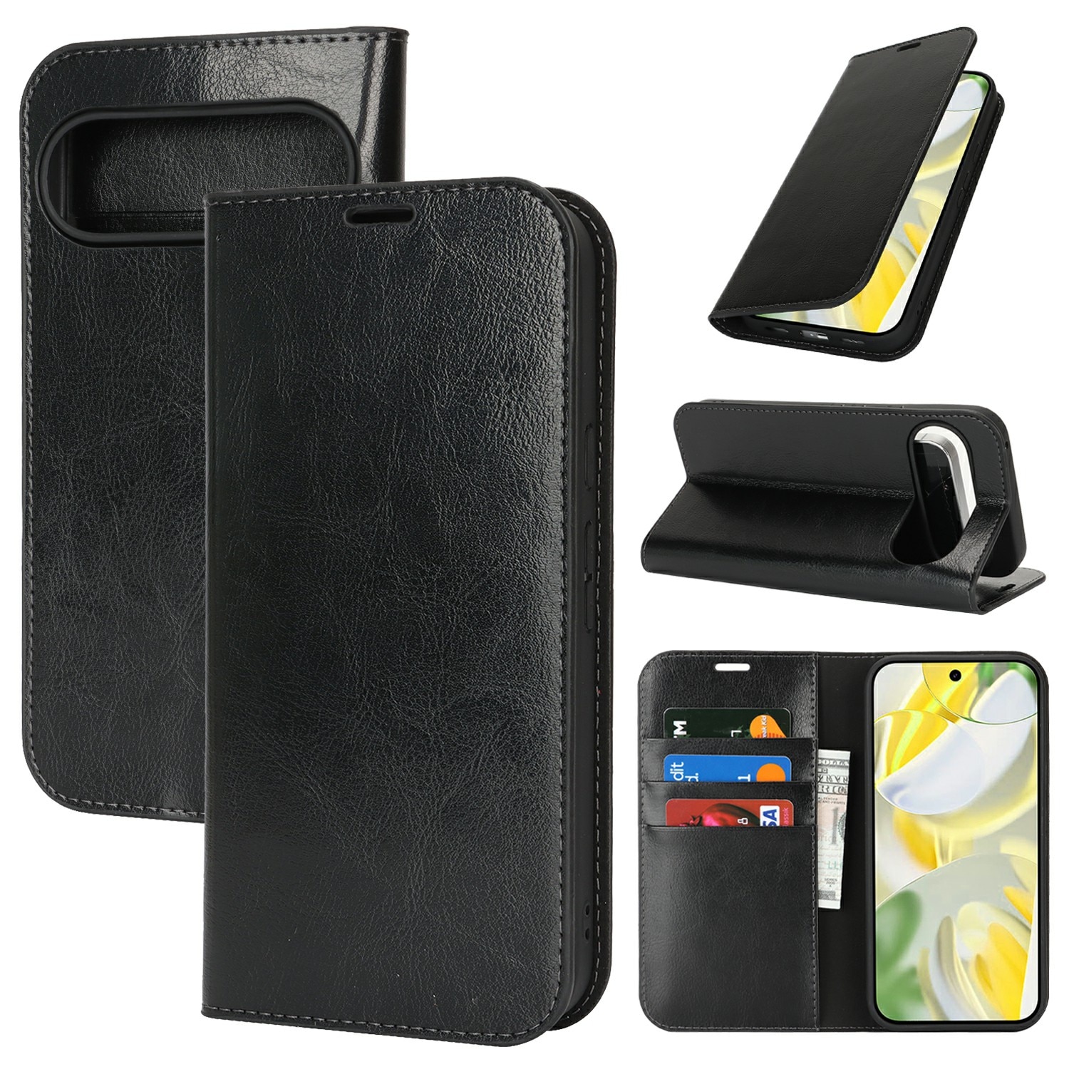 Cover Portafoglio in vera pelle Google Pixel 10 Pro XL Nero