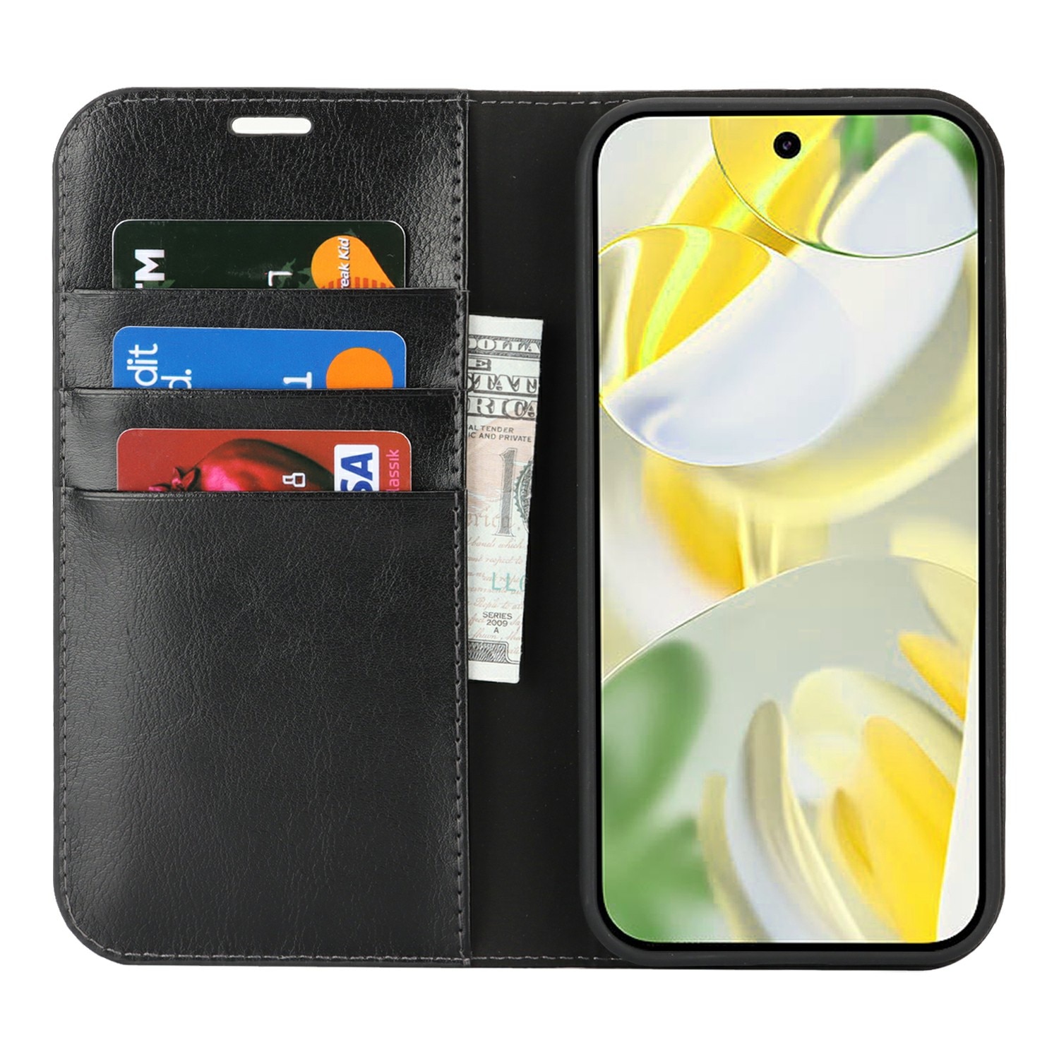 Cover Portafoglio in vera pelle Google Pixel 10 Pro XL Nero