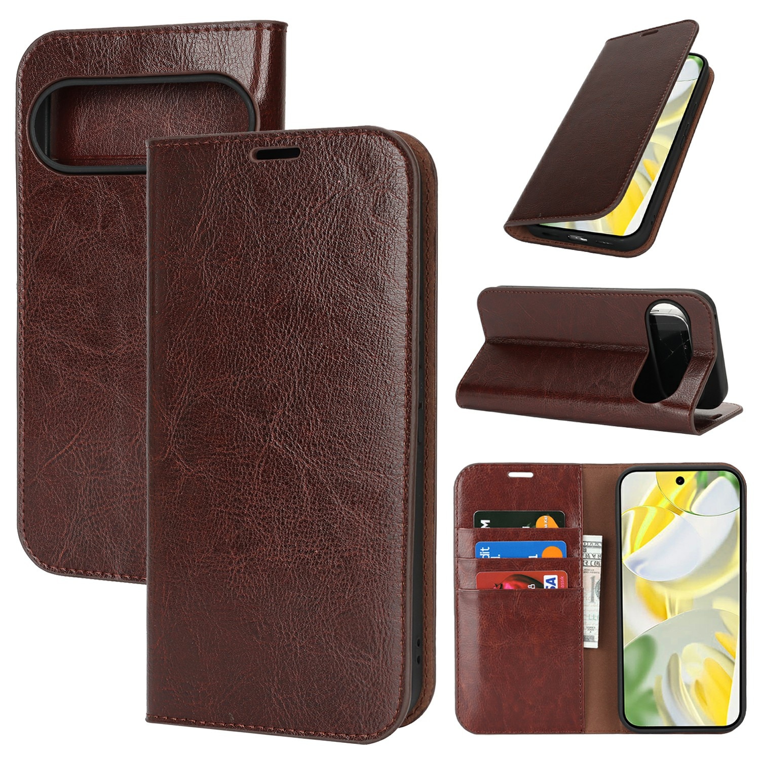 Cover Portafoglio in vera pelle Google Pixel 10 Pro XL Marrone scuro