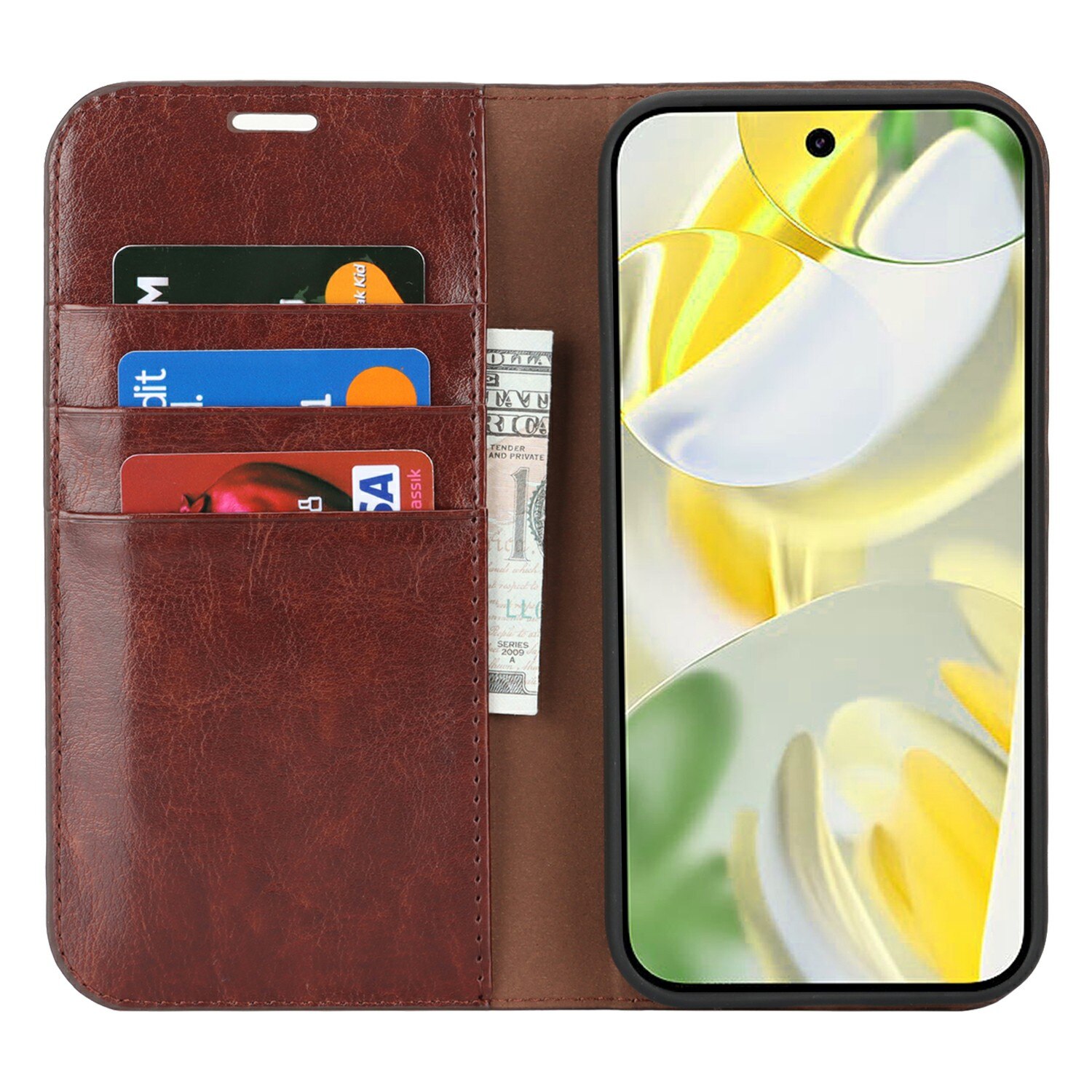 Cover Portafoglio in vera pelle Google Pixel 10 Pro XL Marrone scuro