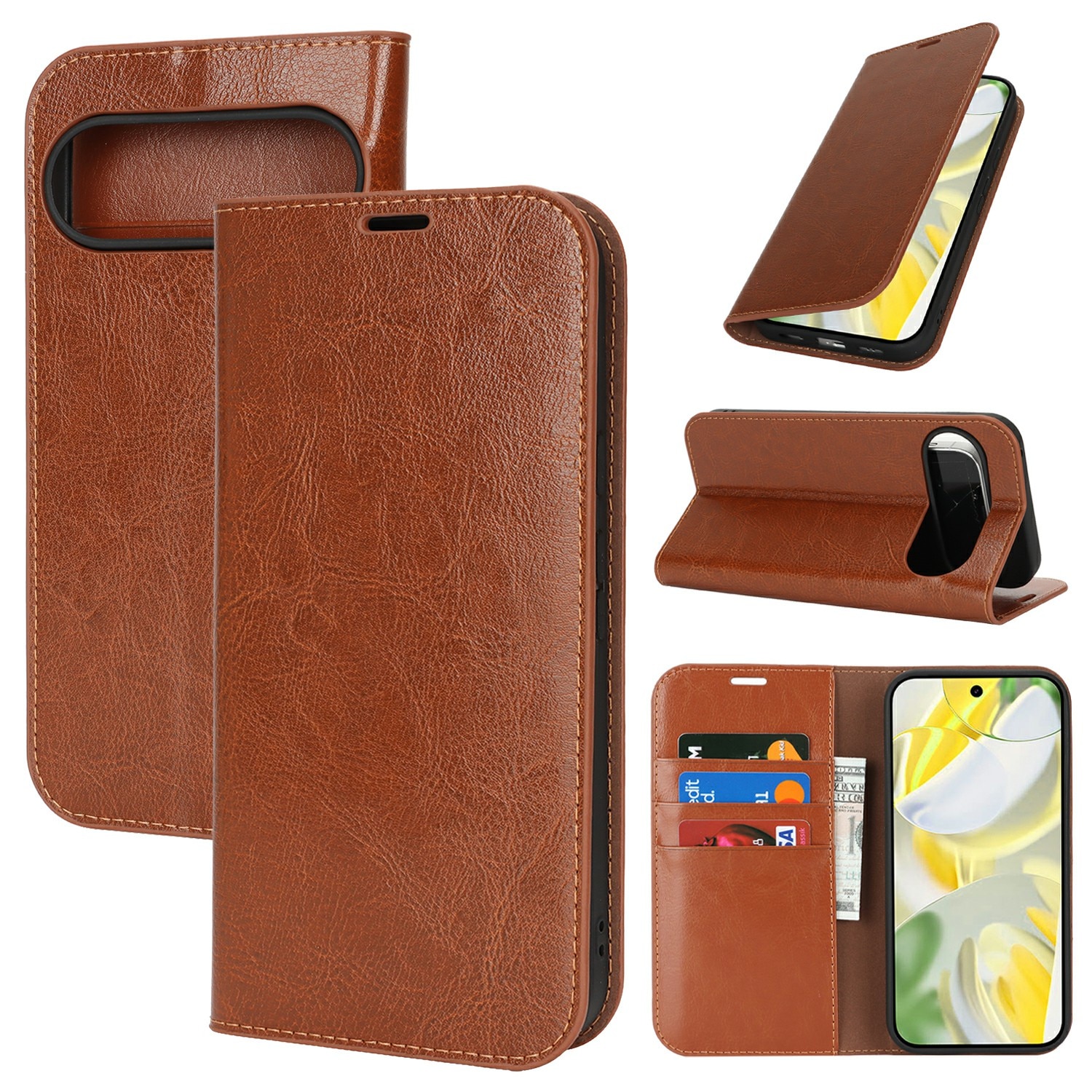 Cover Portafoglio in vera pelle Google Pixel 10 Pro XL Marrone