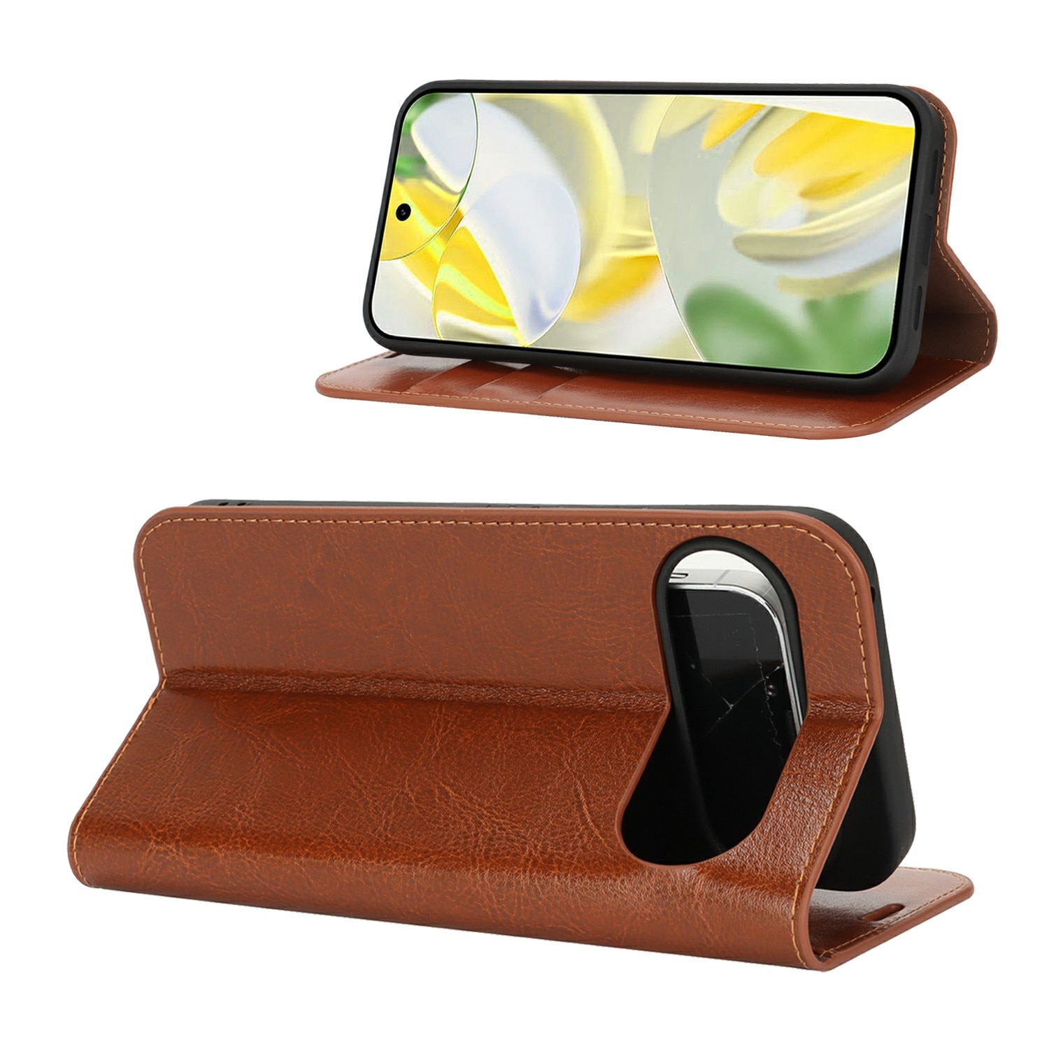Cover Portafoglio in vera pelle Google Pixel 10 Pro XL Marrone
